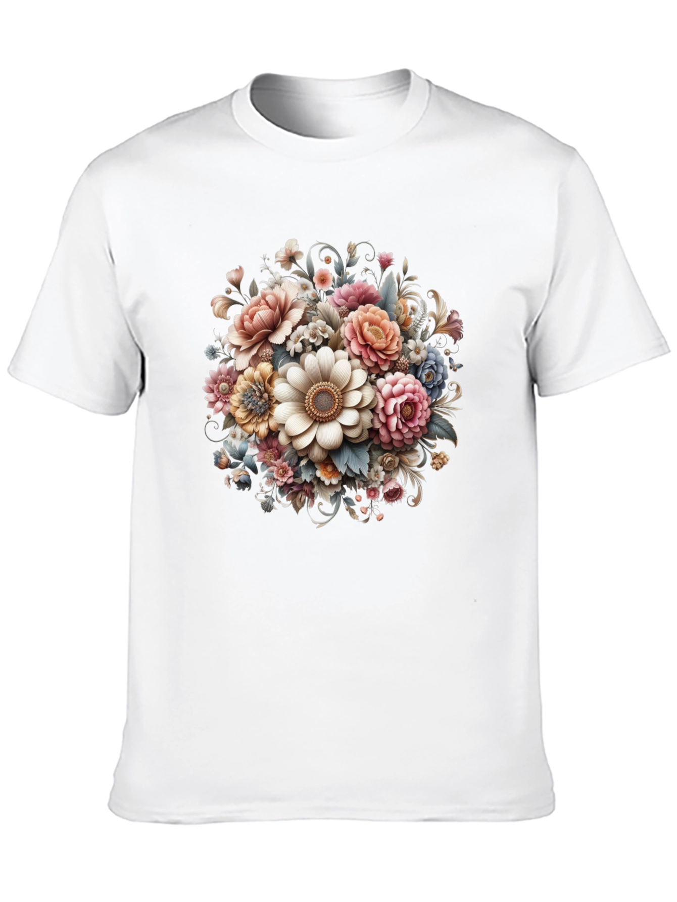 Black Floral Bouquet Graphic Black T-Shirt view 10