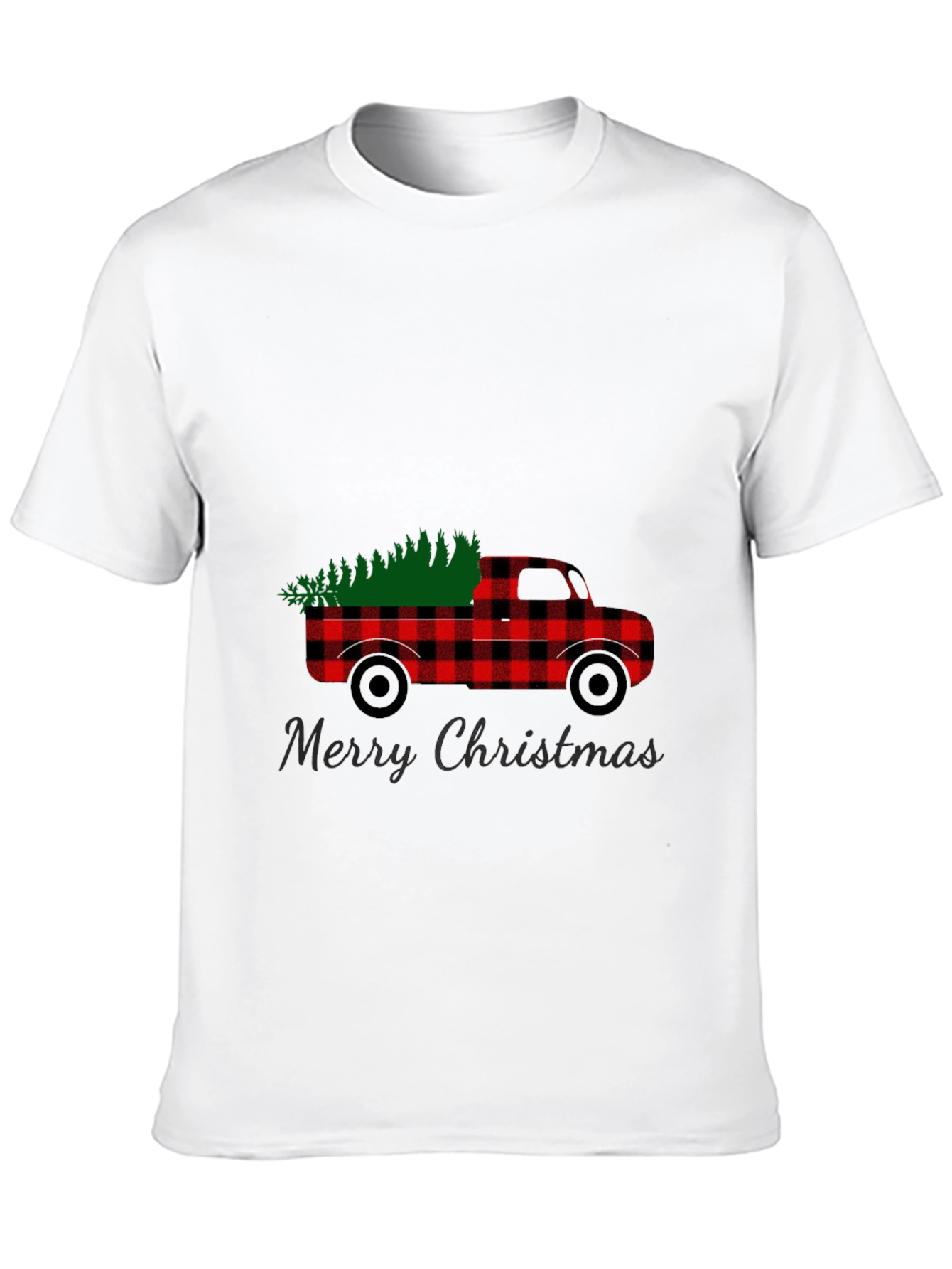 Black Merry Christmas Buffalo Plaid Truck T-Shirt view 10
