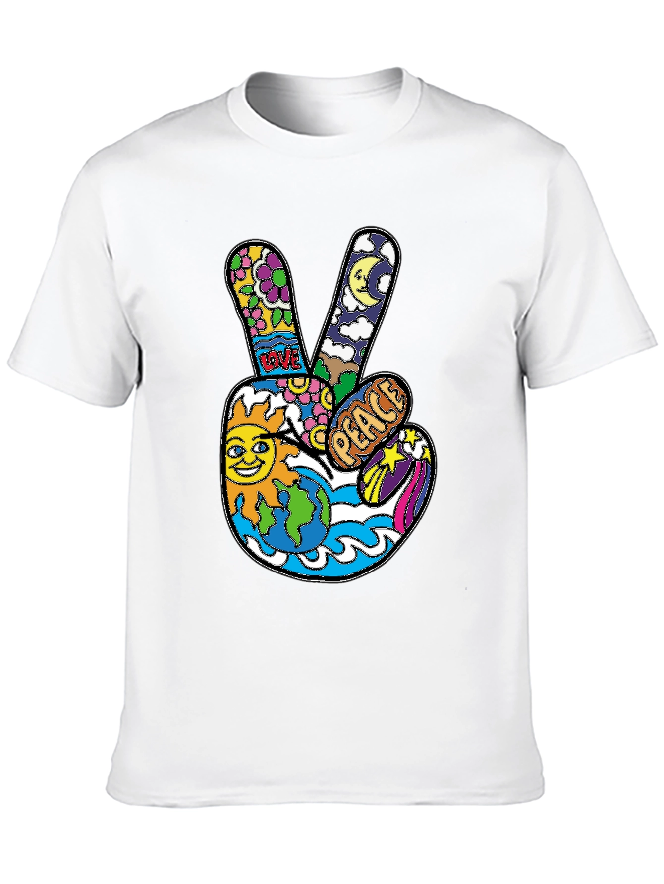 Black Peace Sign Graphic T-Shirt - Retro Hippie Style view 10