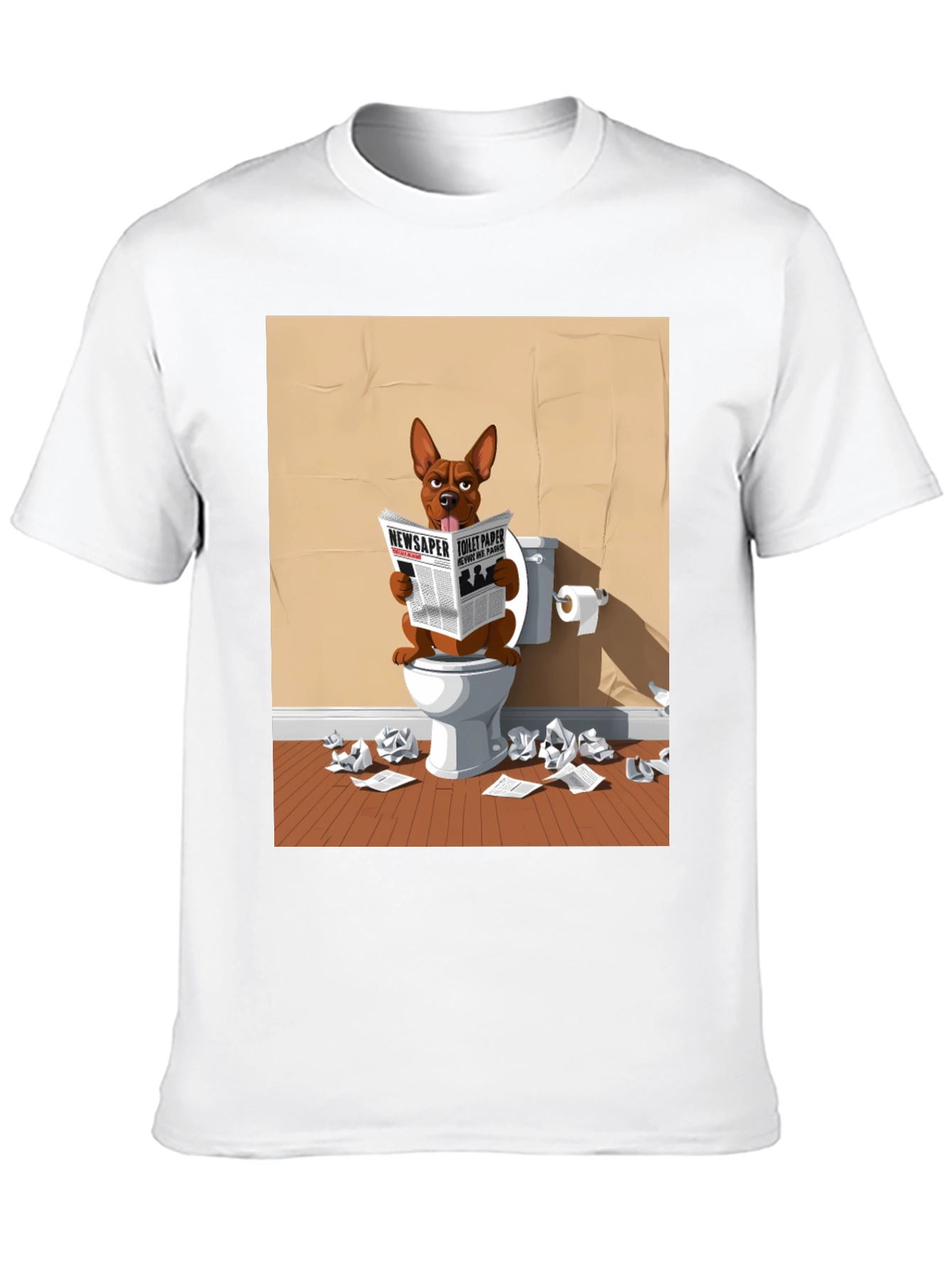 Black Dog on Toilet Reading Newspaper Graphic Tee view 10