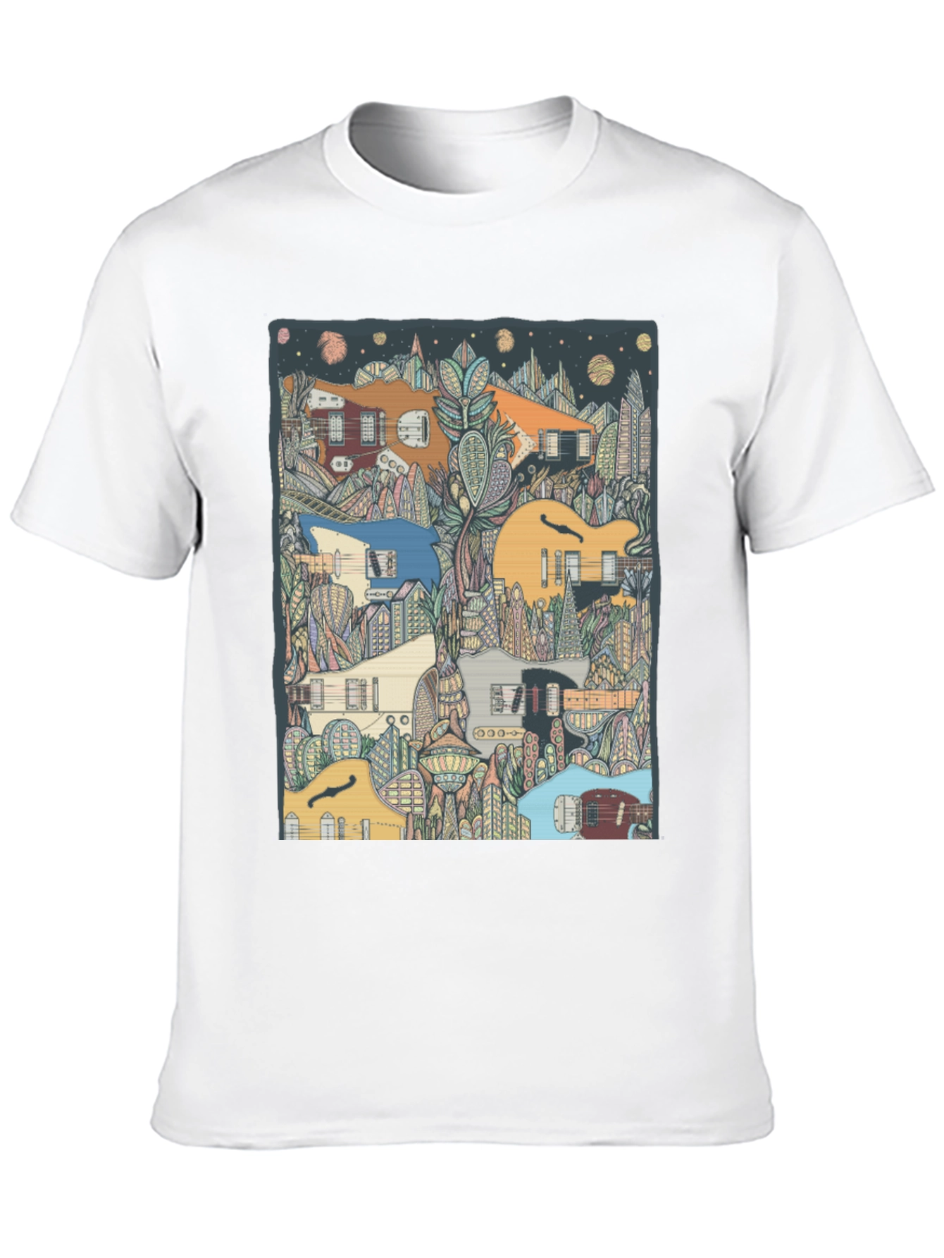 Black Guitar Cityscape T-Shirt - Music Lover Tee view 10