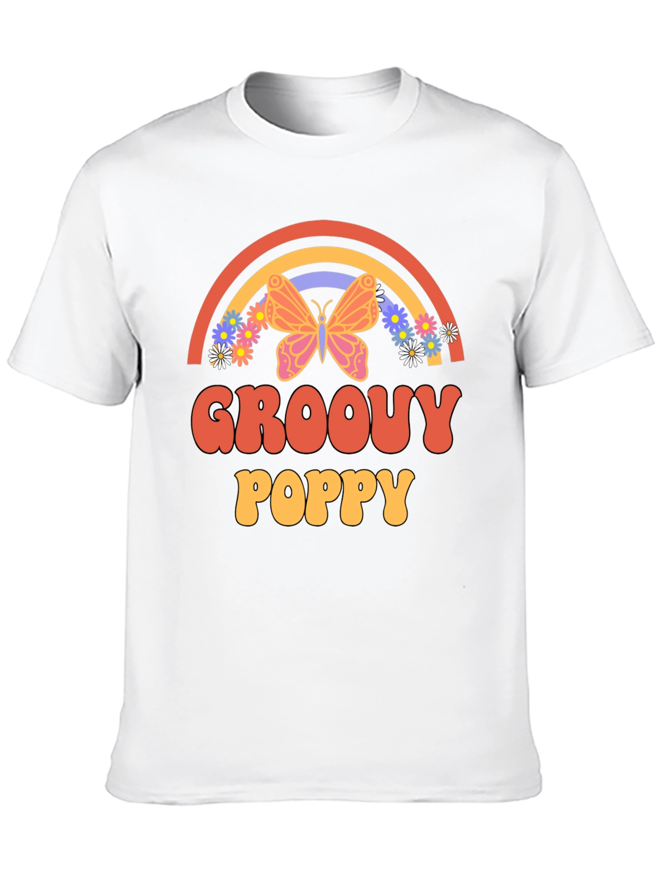 Groovy Poppy Graphic Tee - Retro Rainbow Butterfly - 10