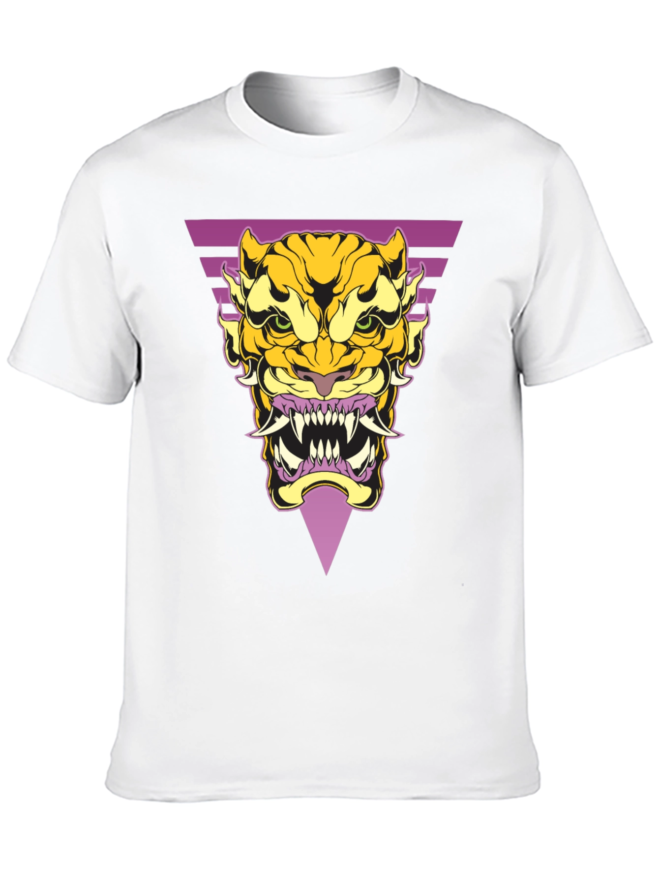 Black Geometric Tiger Graphic Tee - Black Cotton T-Shirt view 10