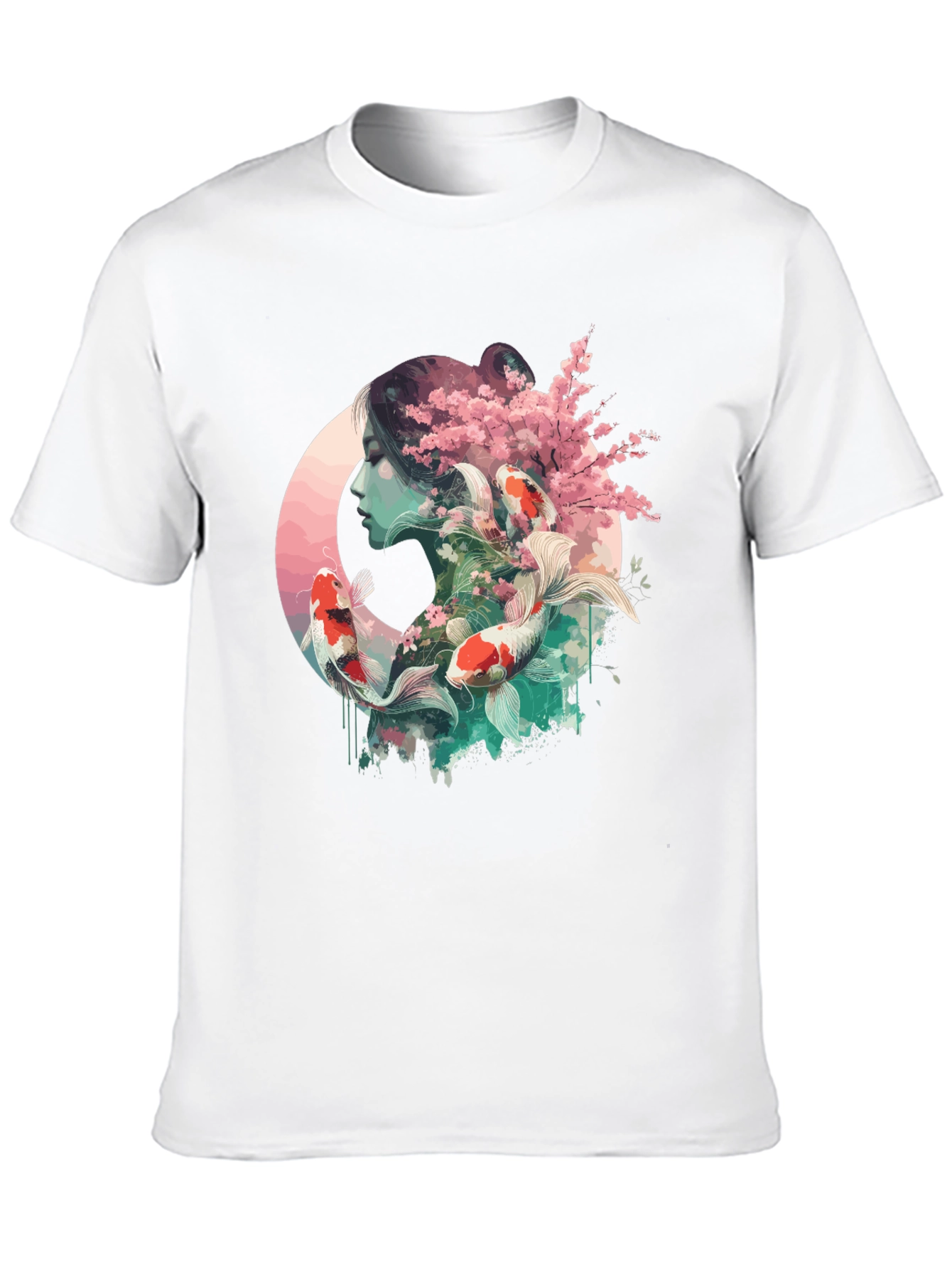 Black Koi Fish & Cherry Blossom Graphic Tee view 10