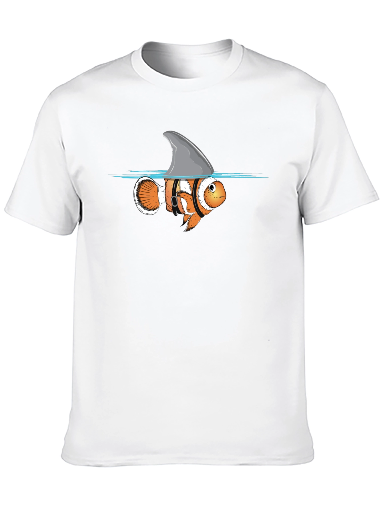 Black Funny Clownfish Shark Fin Graphic T-Shirt view 10