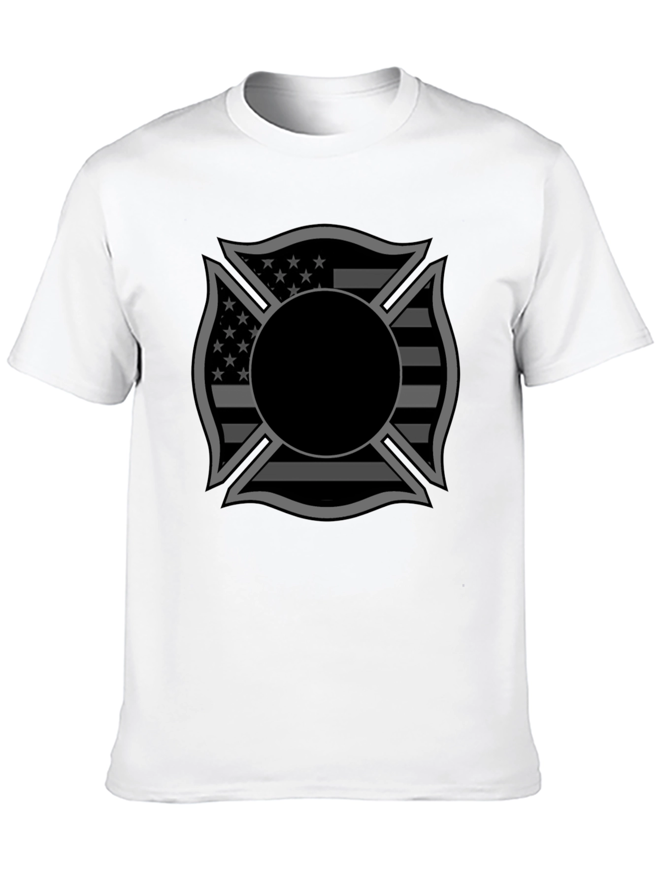 Black Firefighter Maltese Cross American Flag Graphic T-Shirt view 10