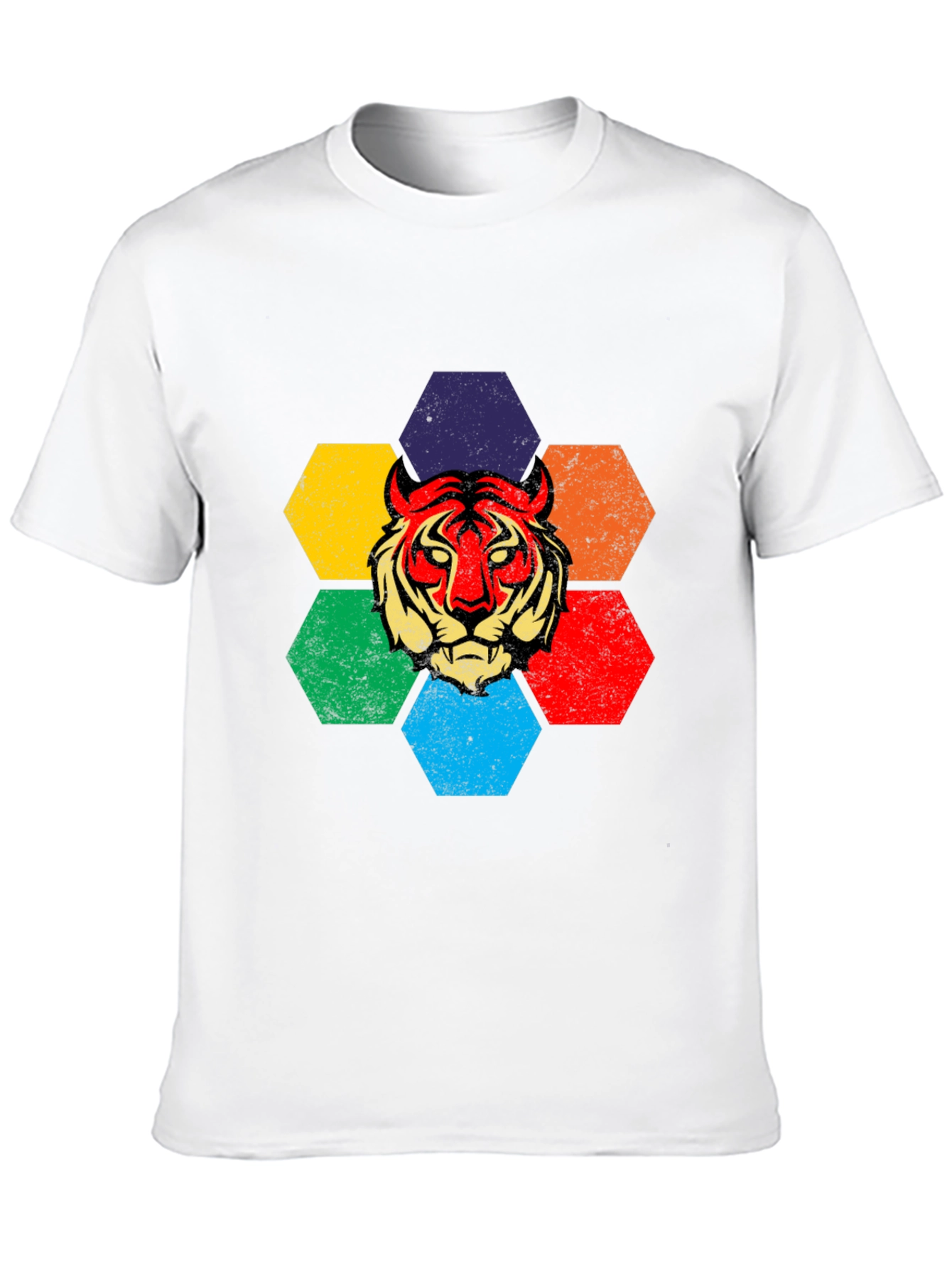 Black Retro Tiger Graphic Tee - Colorful Hexagon Design view 10