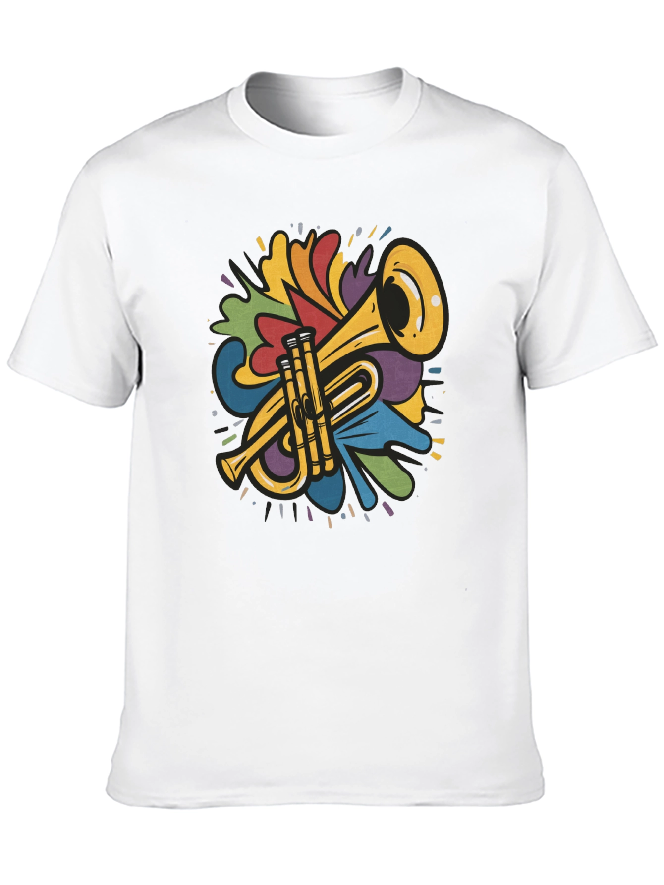 Black Colorful Trumpet Design Black T-Shirt view 10