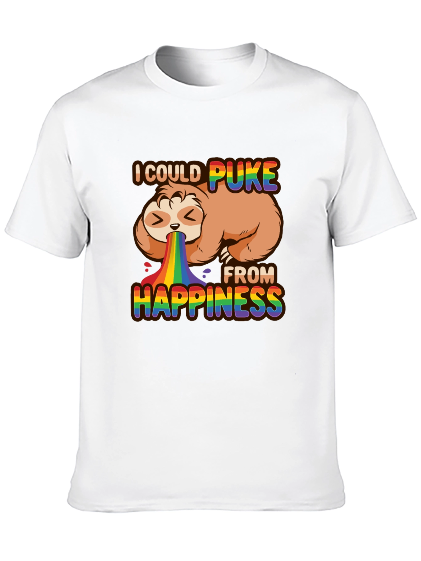 Black Sloth Rainbow Puke Happiness T-Shirt view 10