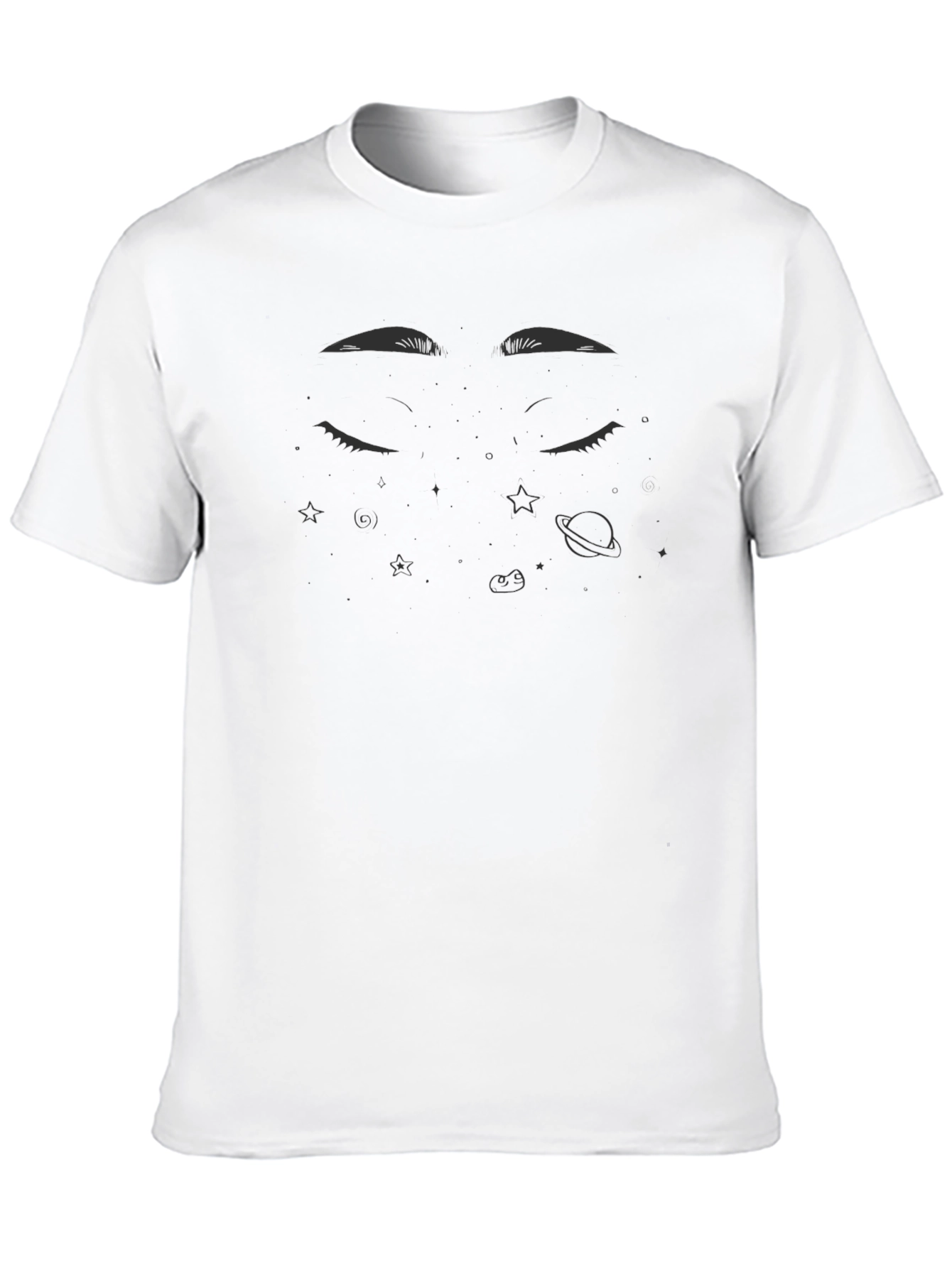 Black Dreamy Space Eyes Graphic Tee - Soft Black Cotton view 10