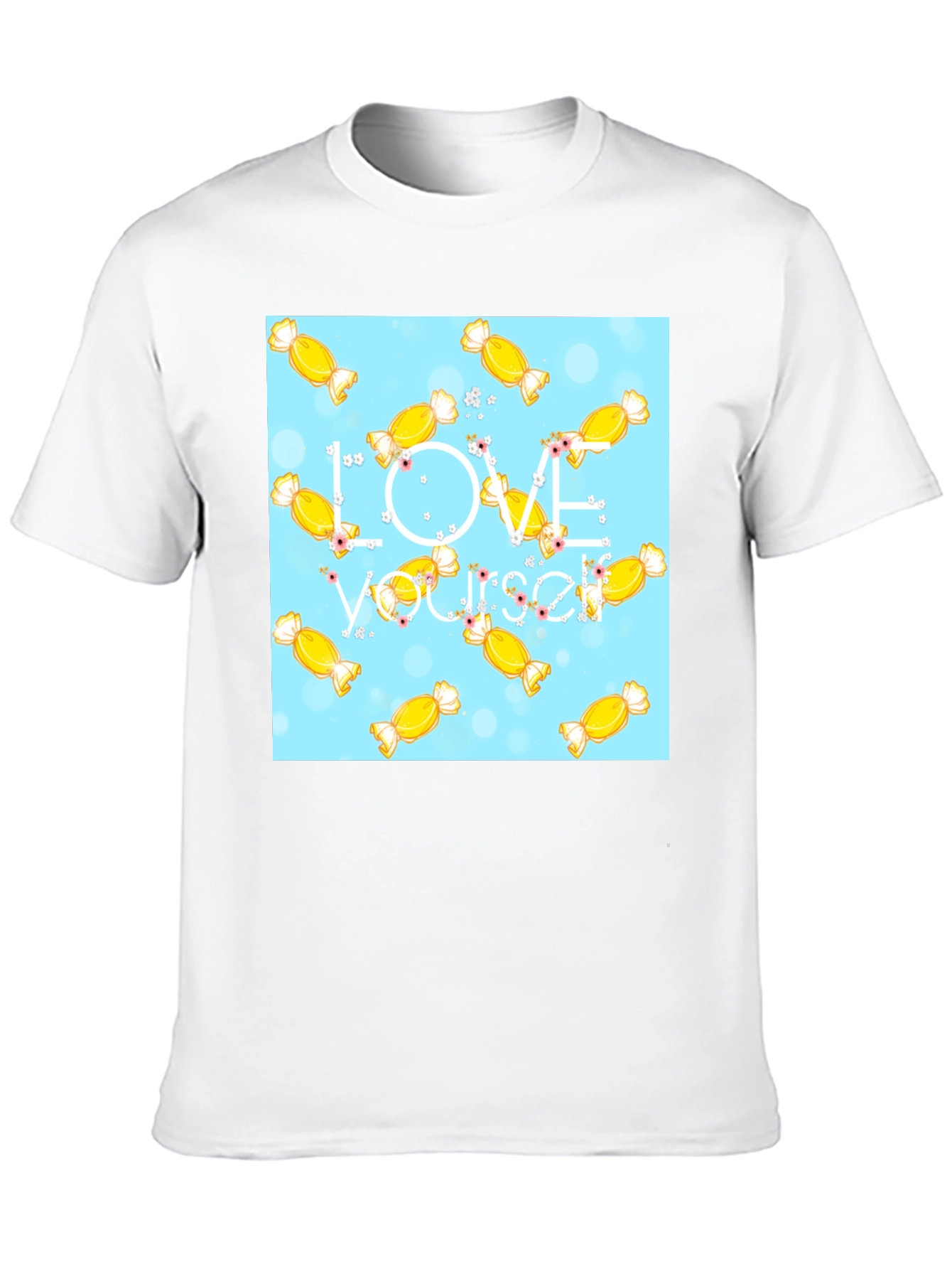 Black Love Yourself Candy Pattern Black T-Shirt view 10