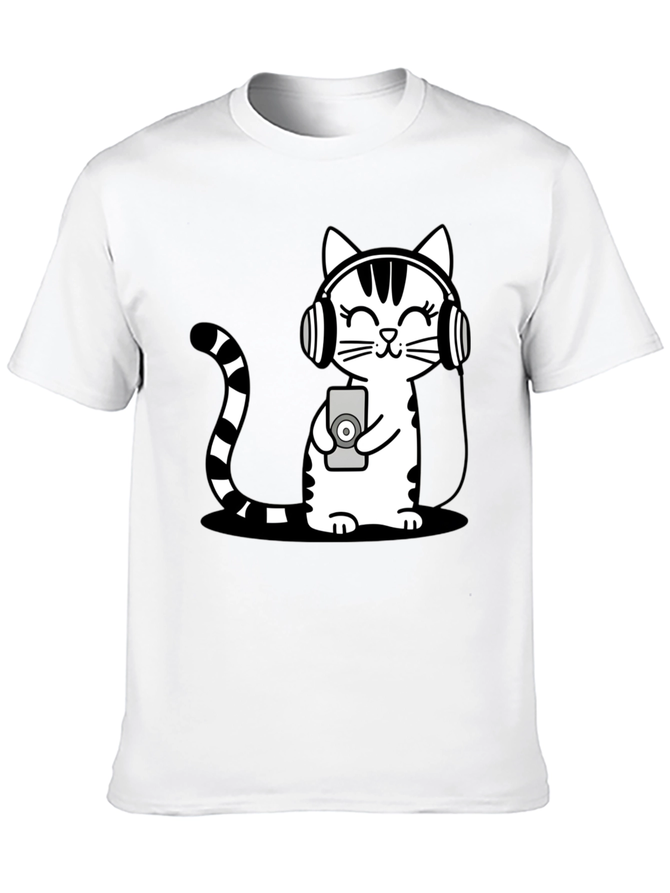 Black Cool Cat Headphones Graphic T-Shirt view 10