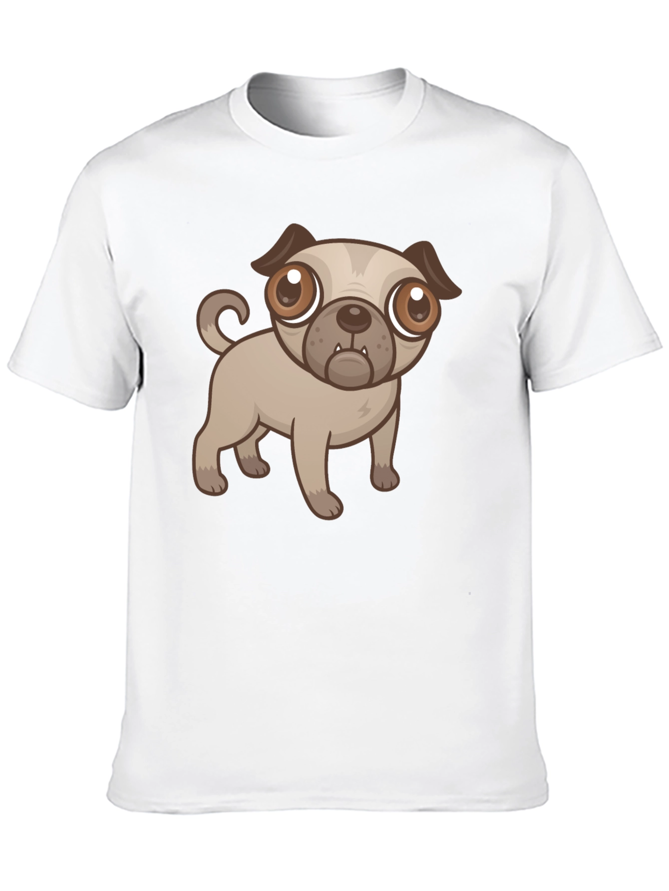 Black Cute Cartoon Pug Dog Black T-Shirt view 10