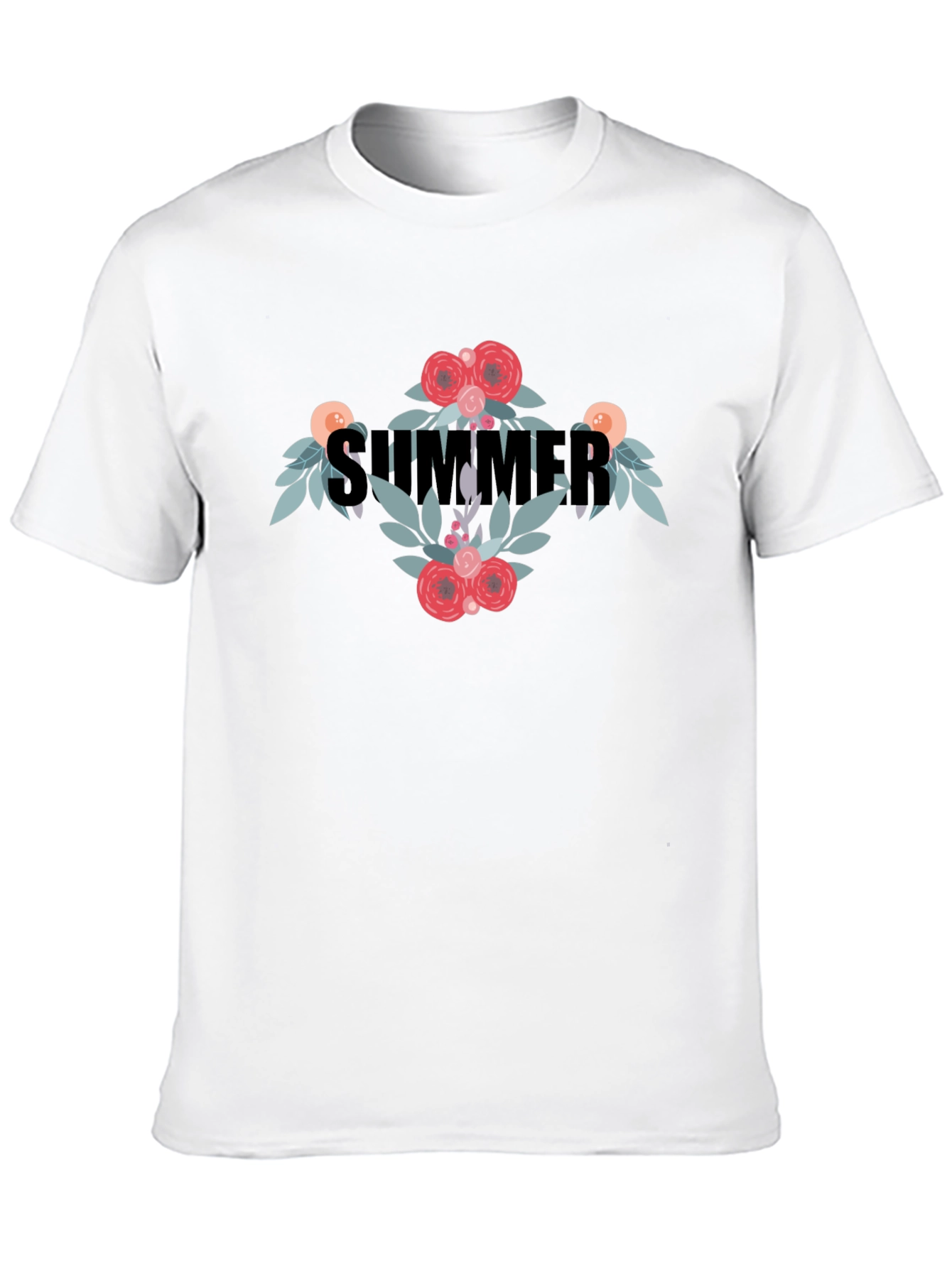 Black Summer Floral Graphic T-Shirt - Casual Black Tee view 10