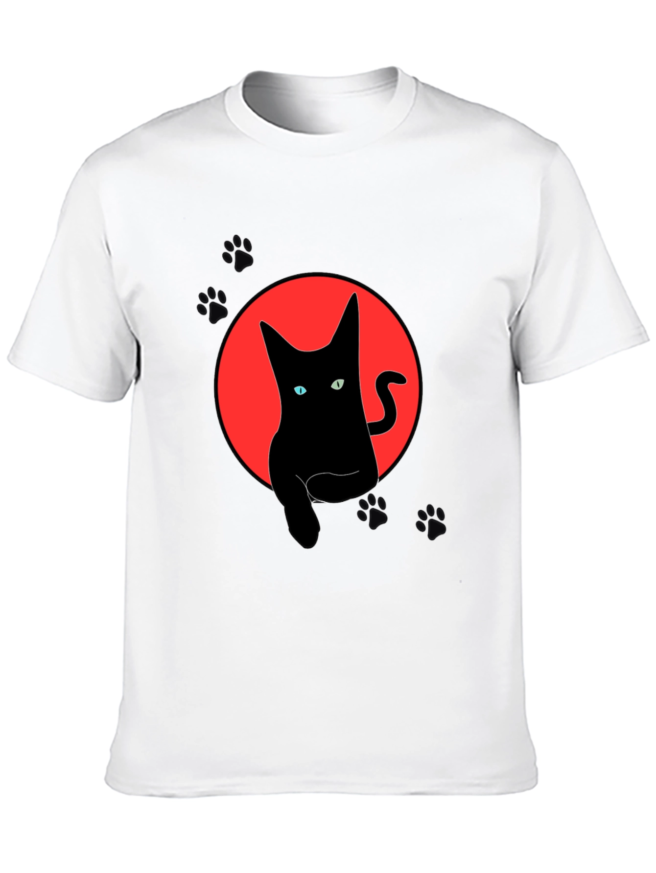 Black Black Cat Graphic Tee - Round Red Moon Design view 10