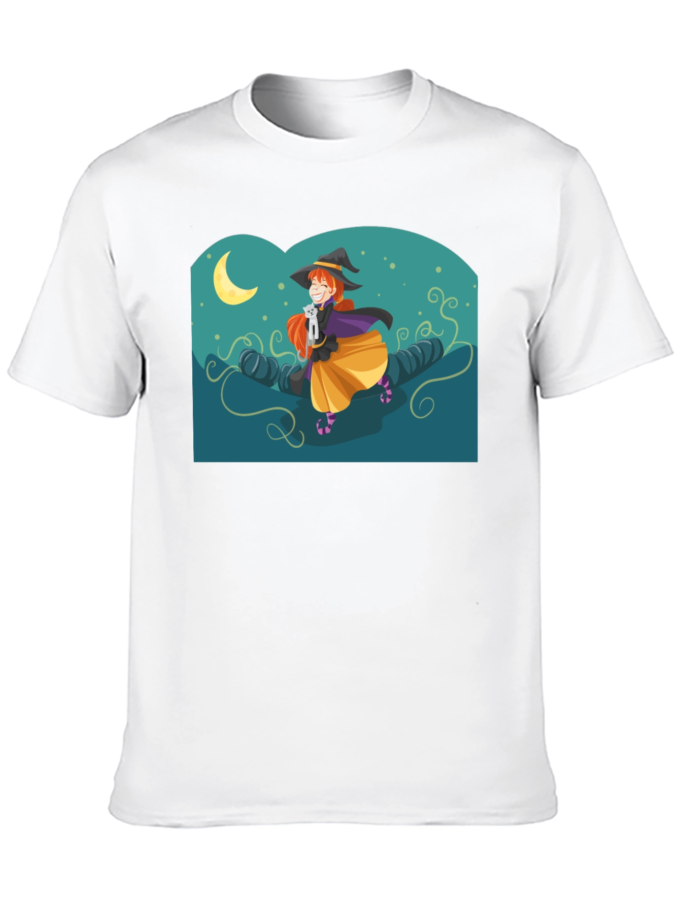 Black Whimsical Witch Graphic Tee - Black Cotton Shirt view 10