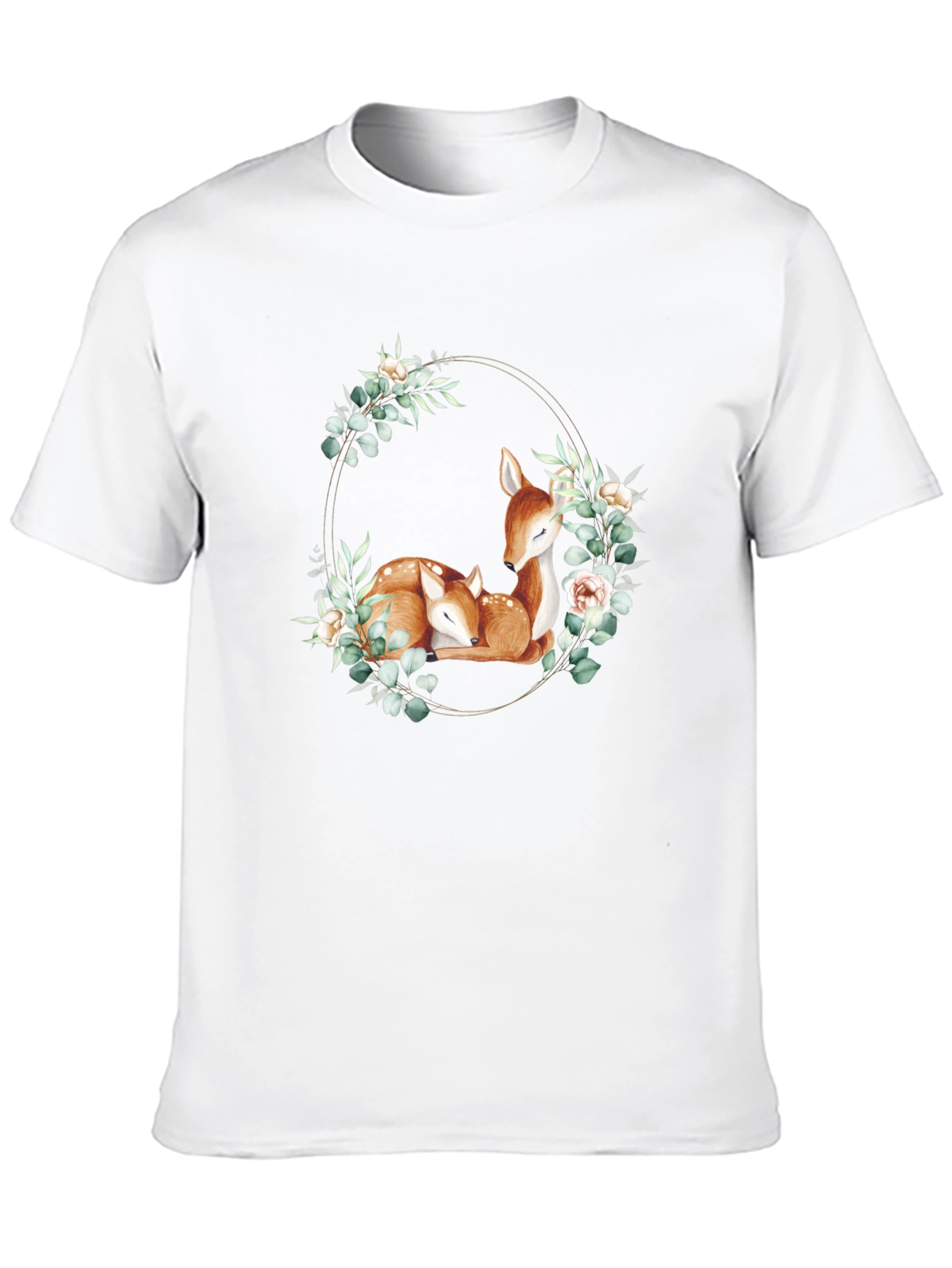 Black Deer Floral Wreath Black T-Shirt view 10