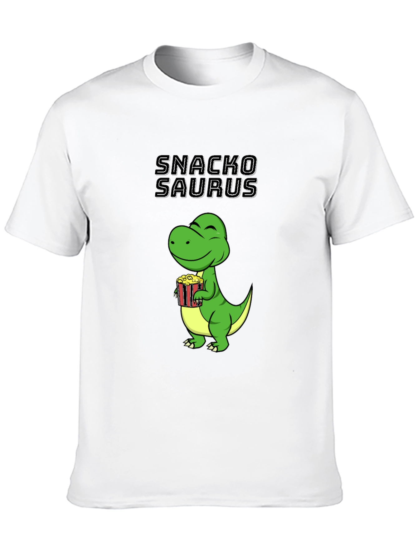 Black Snackosaurus T-Shirt - Funny Dinosaur Eating Popcorn Tee view 10