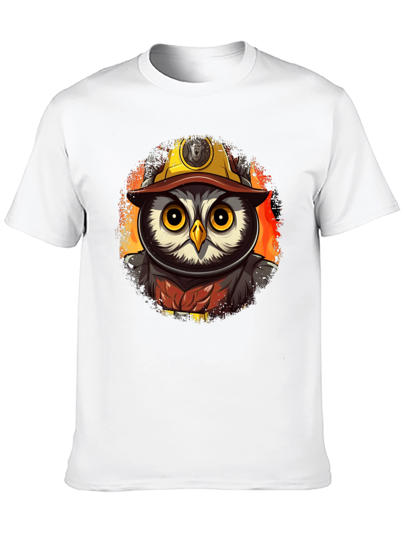 Black Owl Firefighter T-Shirt - Cartoon Design view 10