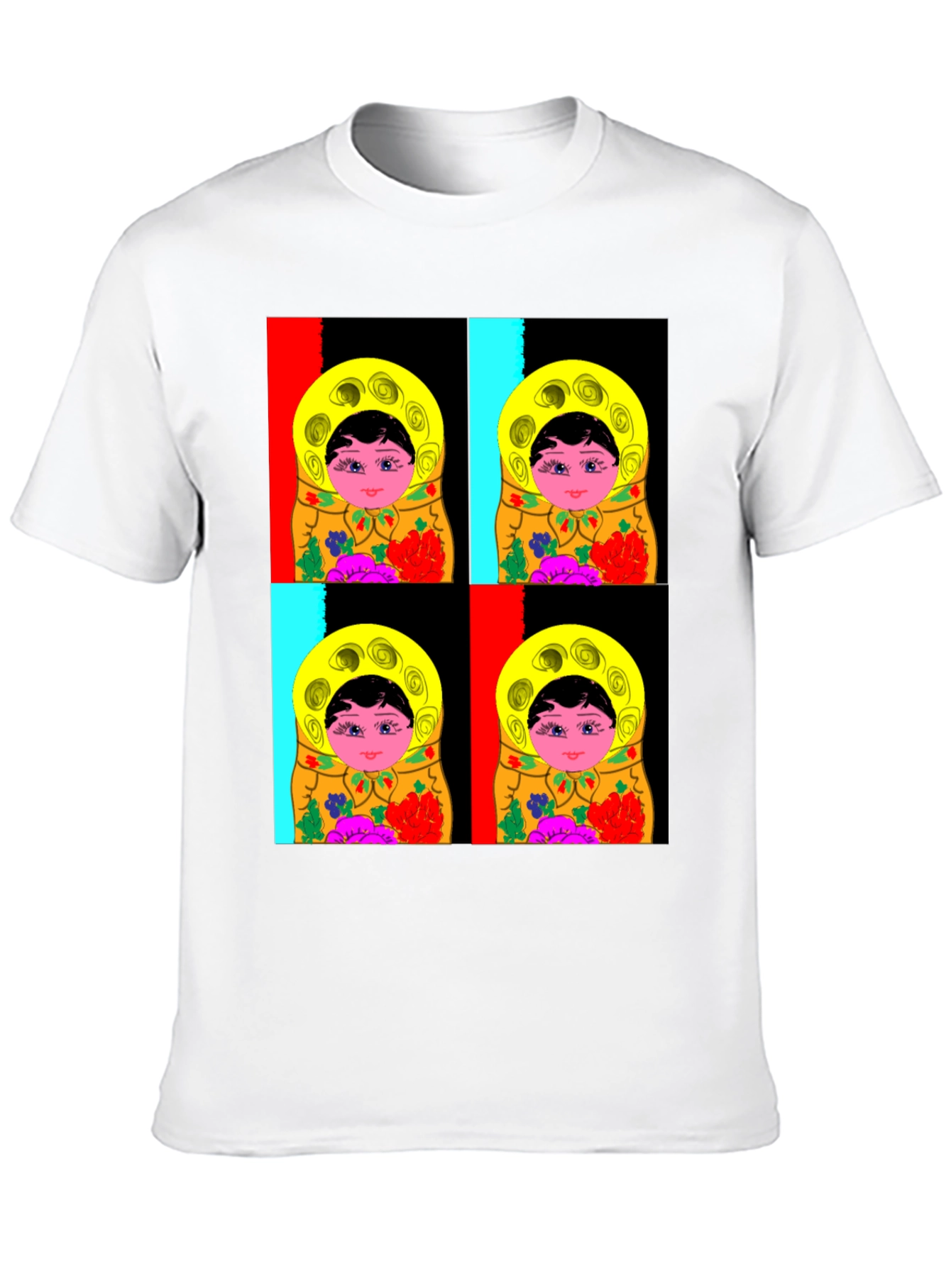 Black Matryoshka Doll Graphic T-Shirt, Black Cotton Tee view 10