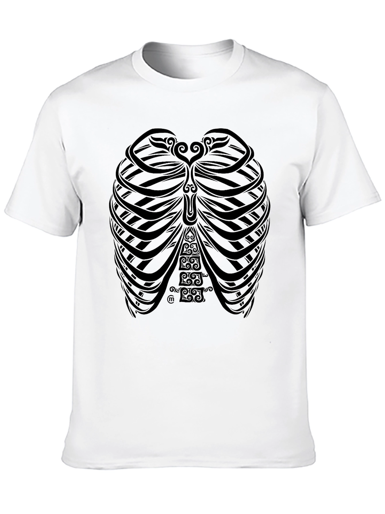 Black Tribal Rib Cage Print Black T-Shirt view 10