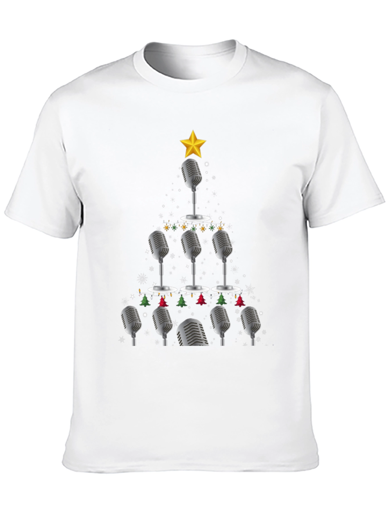 Black Microphone Christmas Tree Graphic Tee view 10
