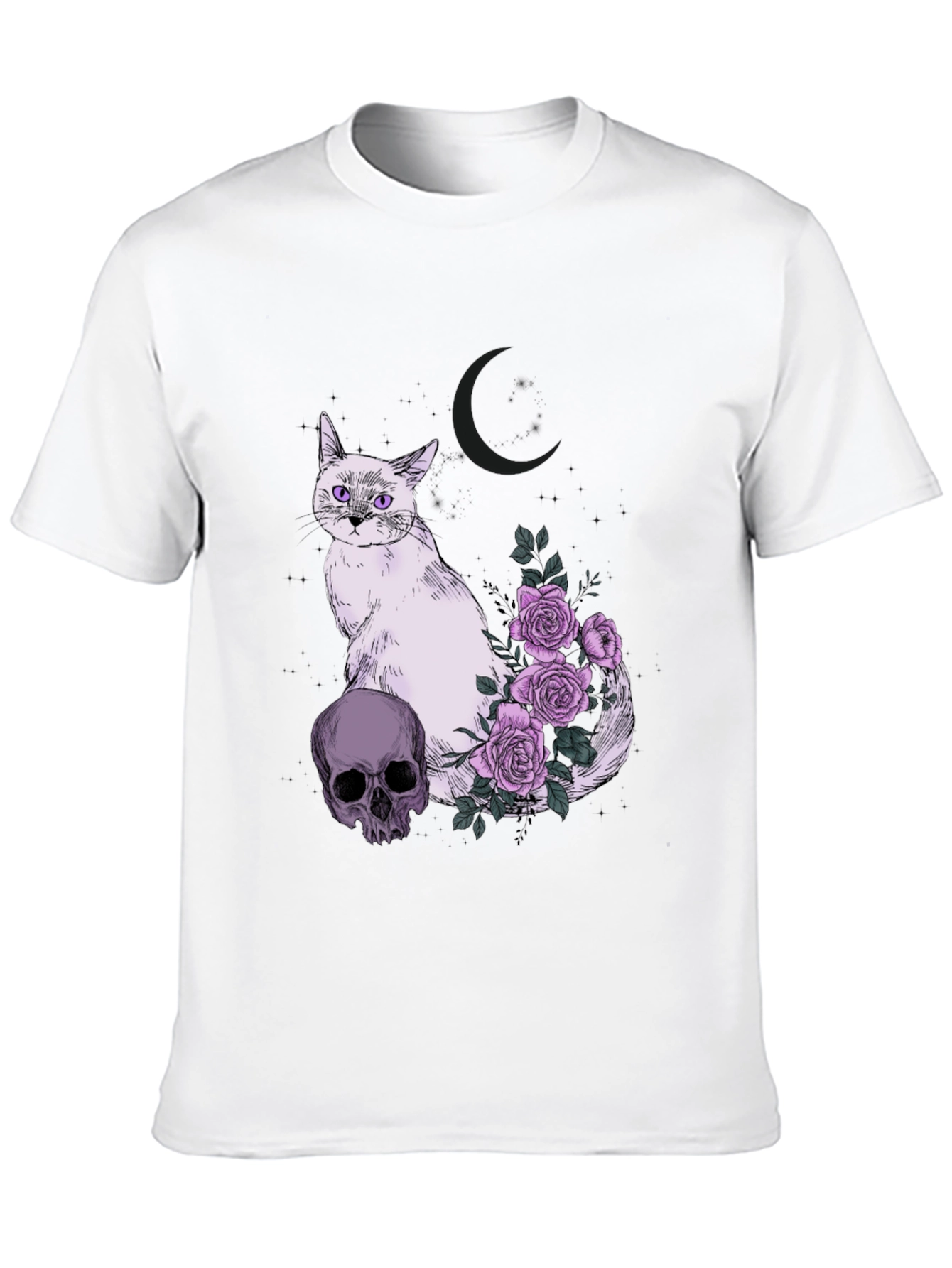 Black Gothic Cat Skull & Roses T-Shirt view 10