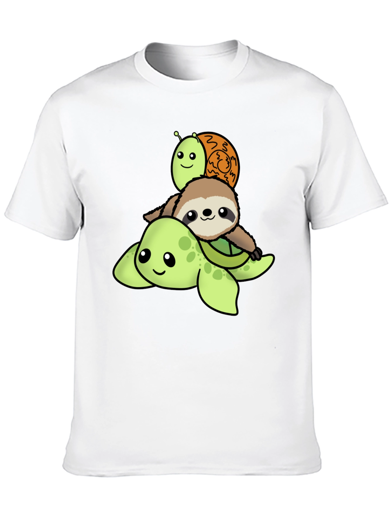 Black Turtle, Sloth, Snail Cartoon Stack T-Shirt view 10