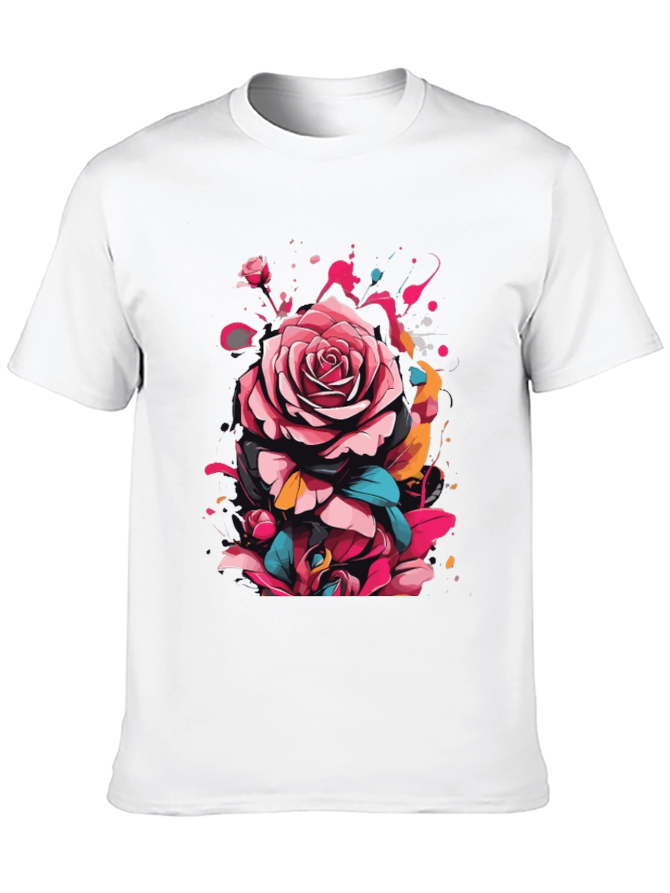 Black Floral Rose Graphic Tee - Abstract Art Shirt view 10