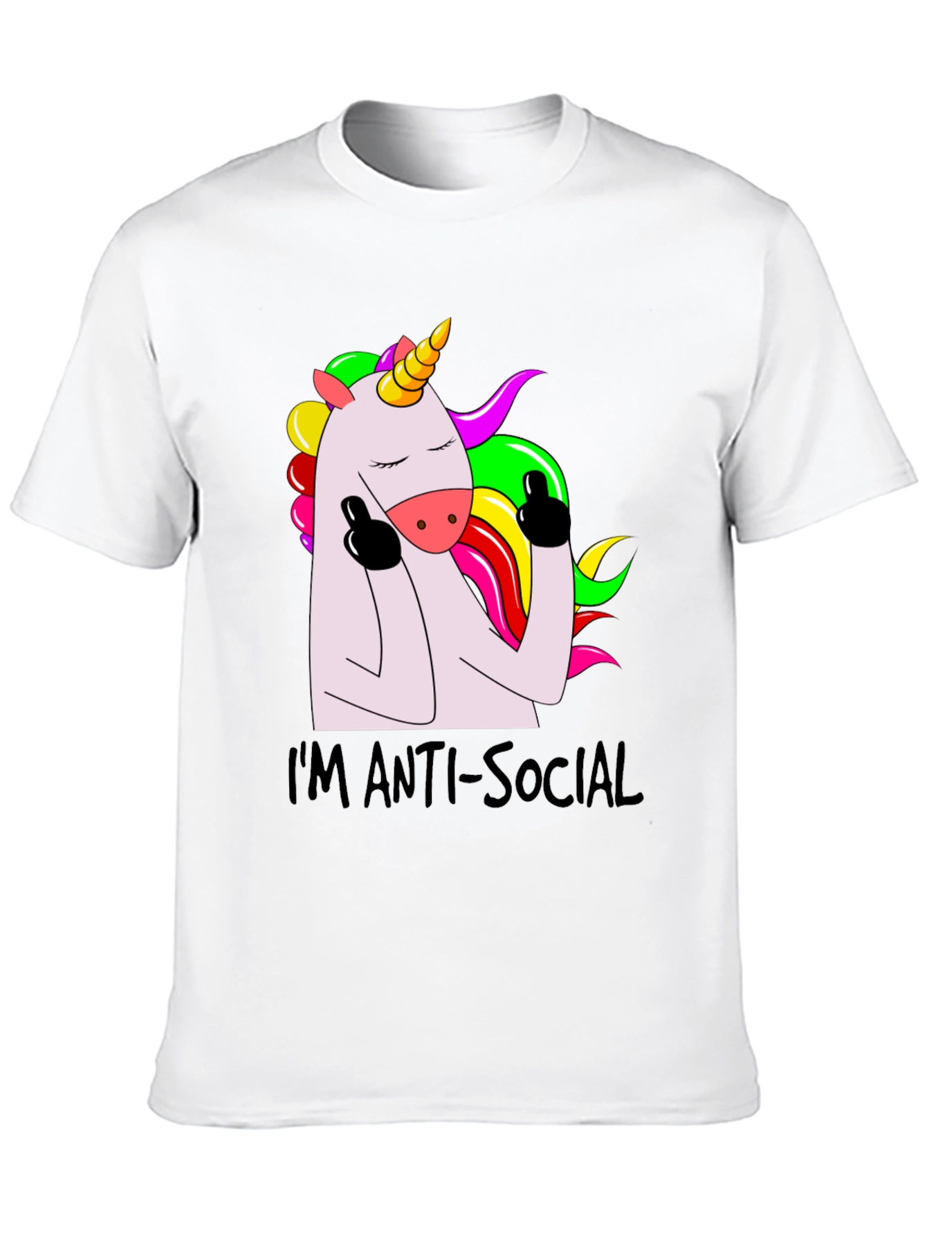 Black Anti-Social Unicorn Graphic Tee - Soft Black Cotton view 10