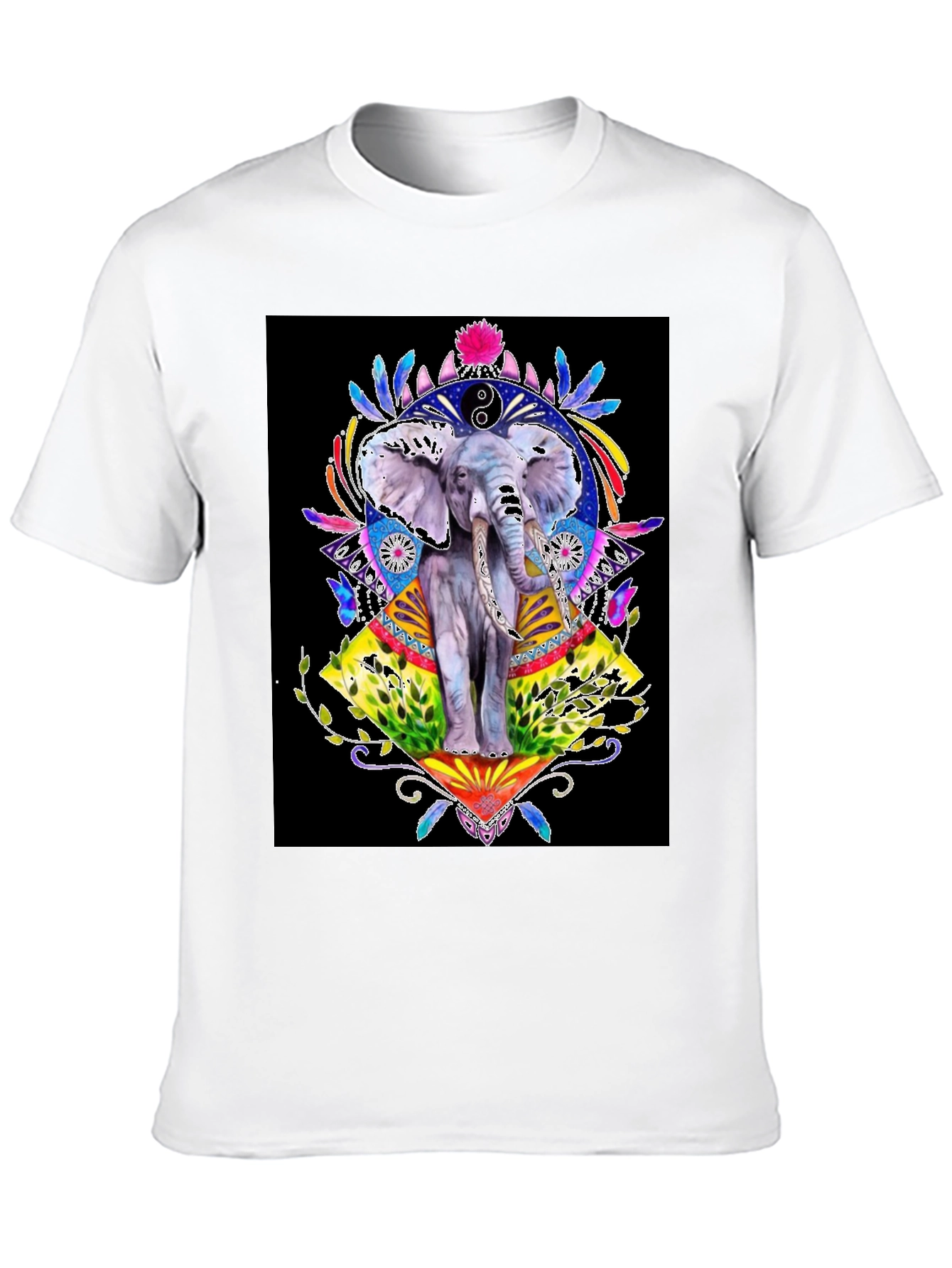 Black Elephant Art Graphic T-Shirt - Unisex Black Tee view 10