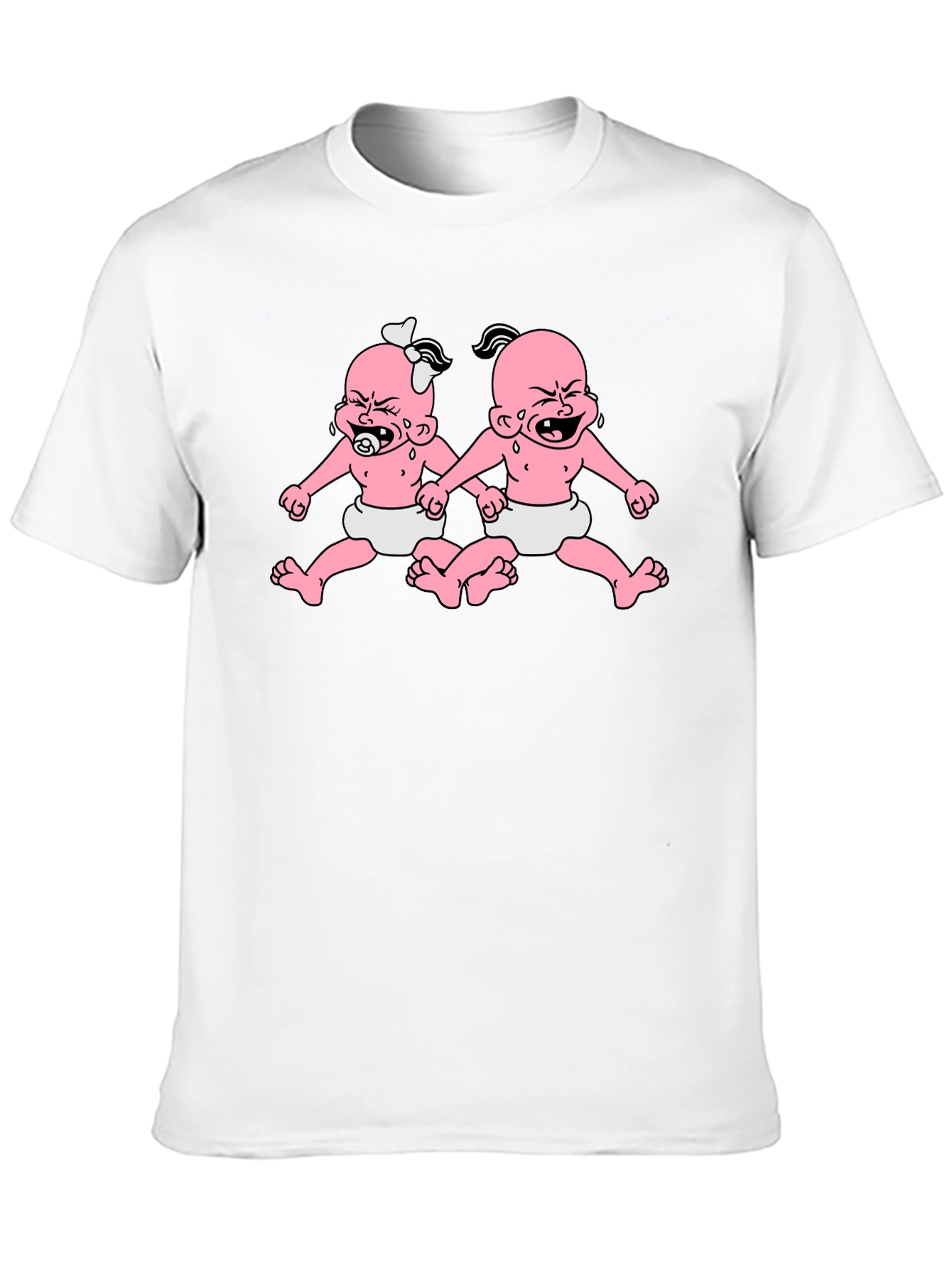 Black Funny Twin Babies Graphic Tee - Black view 10