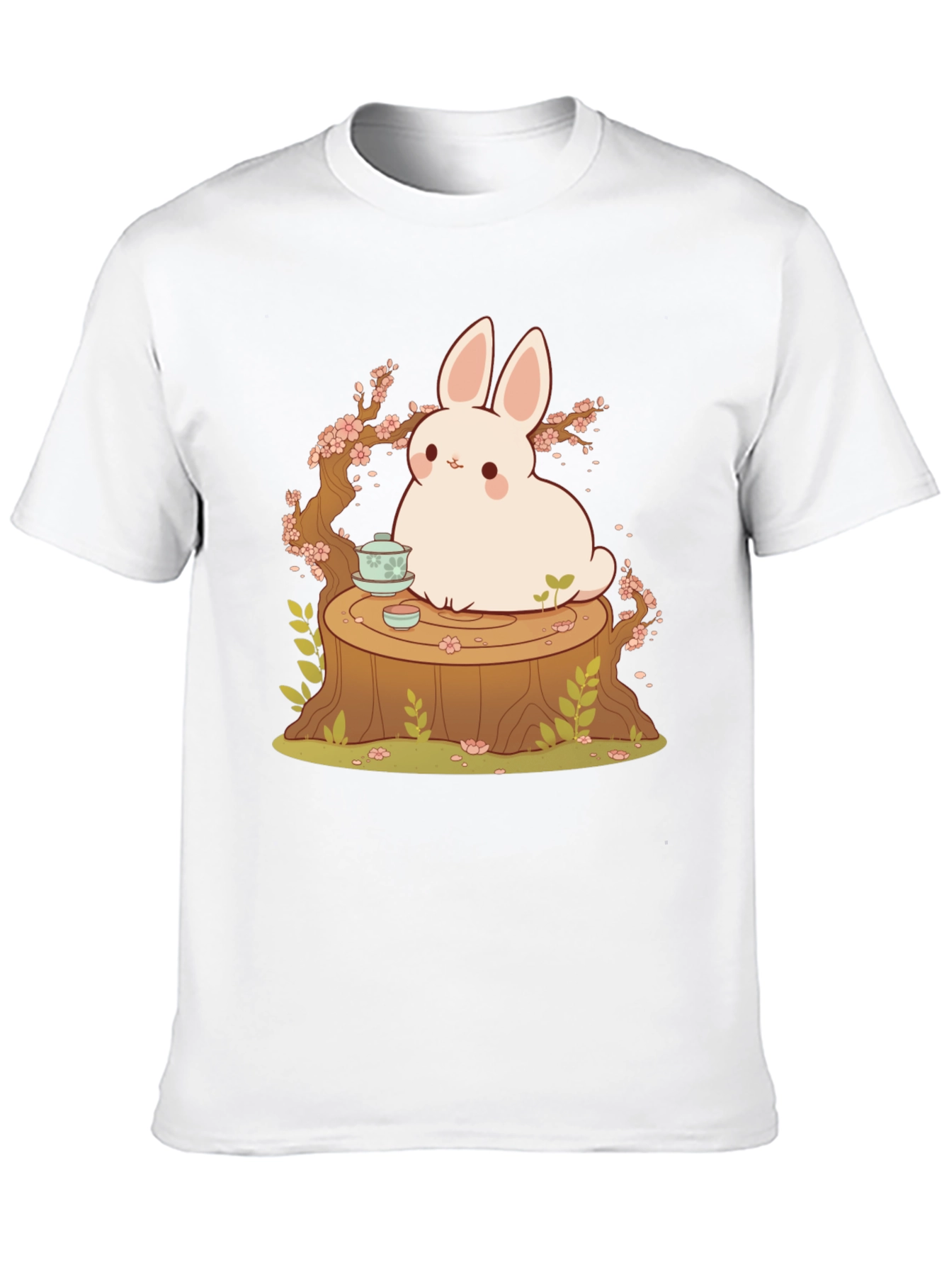 Black Cute Bunny and Tea Tree Stump Black T-Shirt view 10
