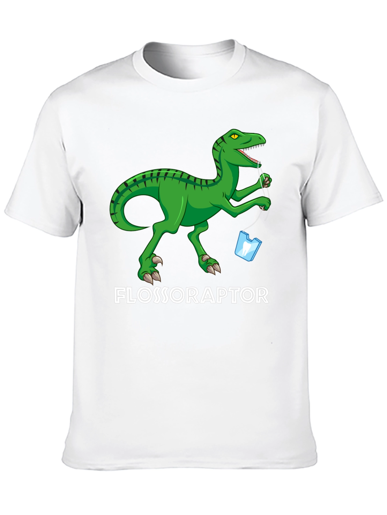 Black Flossoraptor T-Shirt - Dental Hygiene Dinosaur Tee view 10