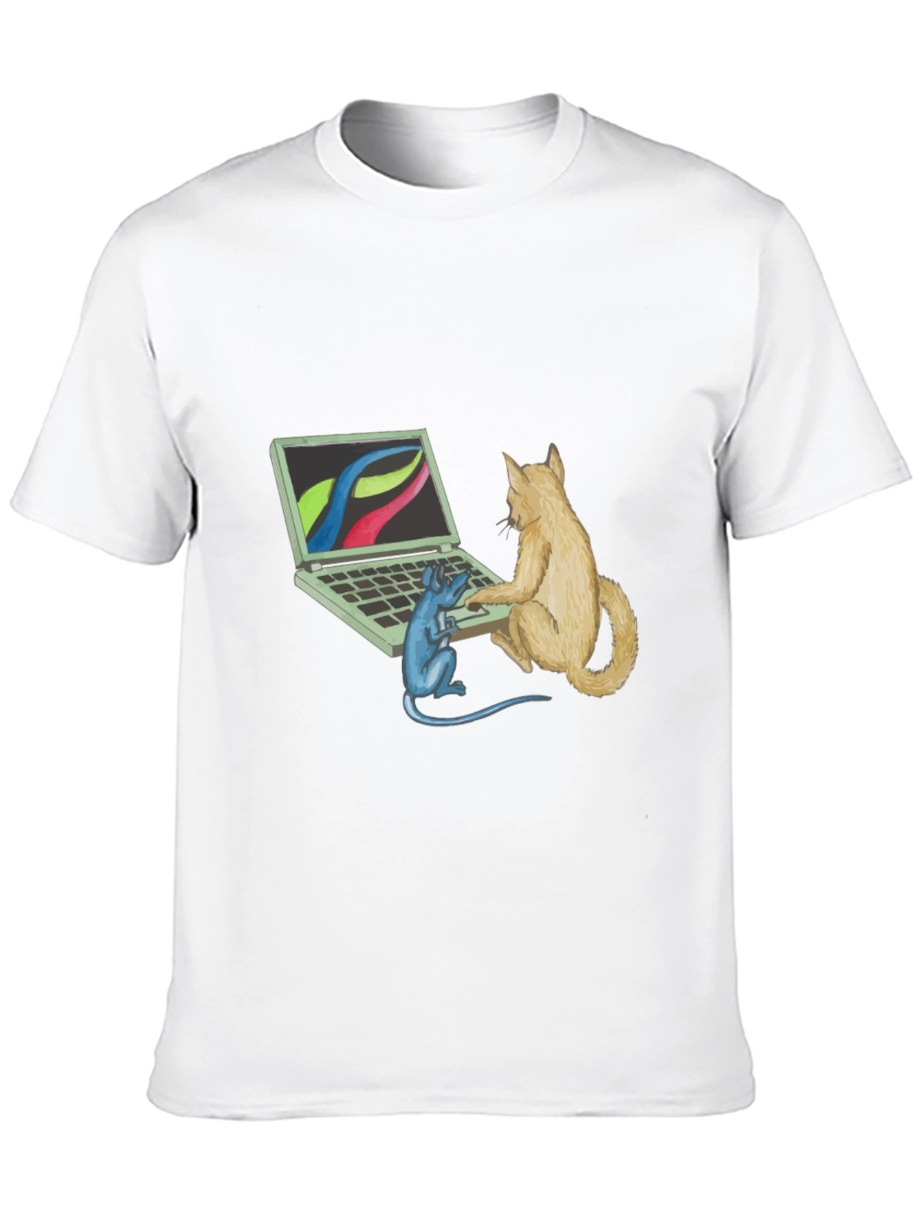 Black Cat & Mouse Computer Black T-Shirt view 10