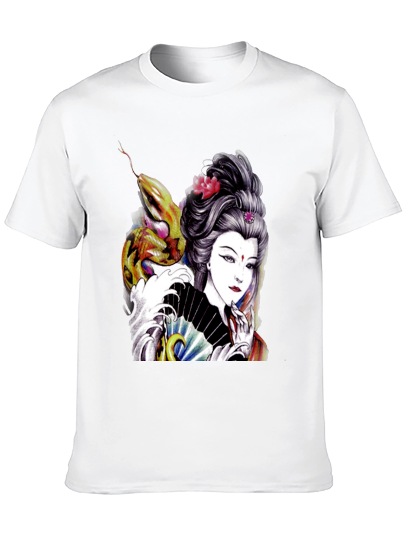 Black Geisha Snake Graphic Print Black T-Shirt view 10