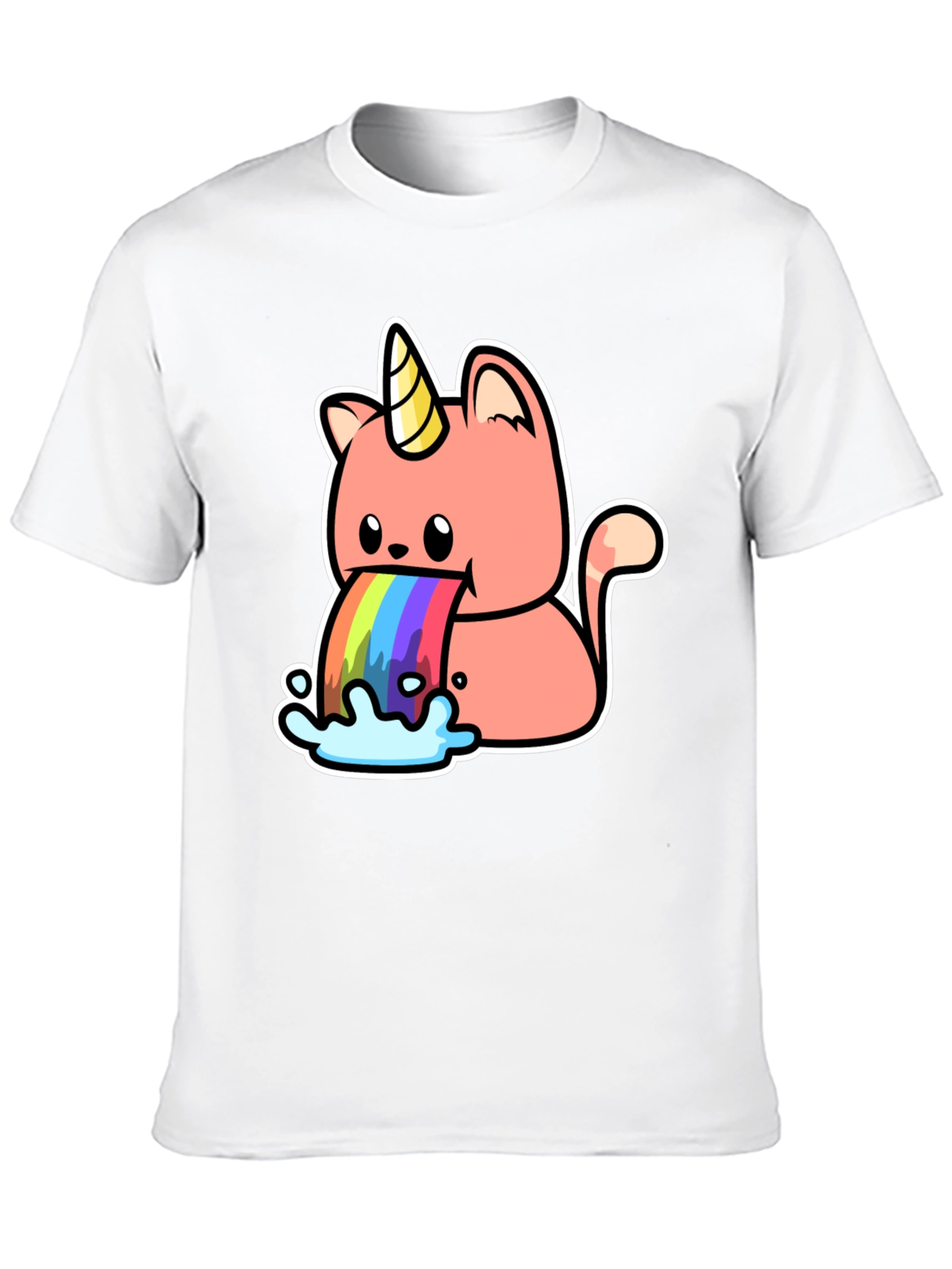 Black Unicorn Cat Rainbow Puke T-Shirt view 10