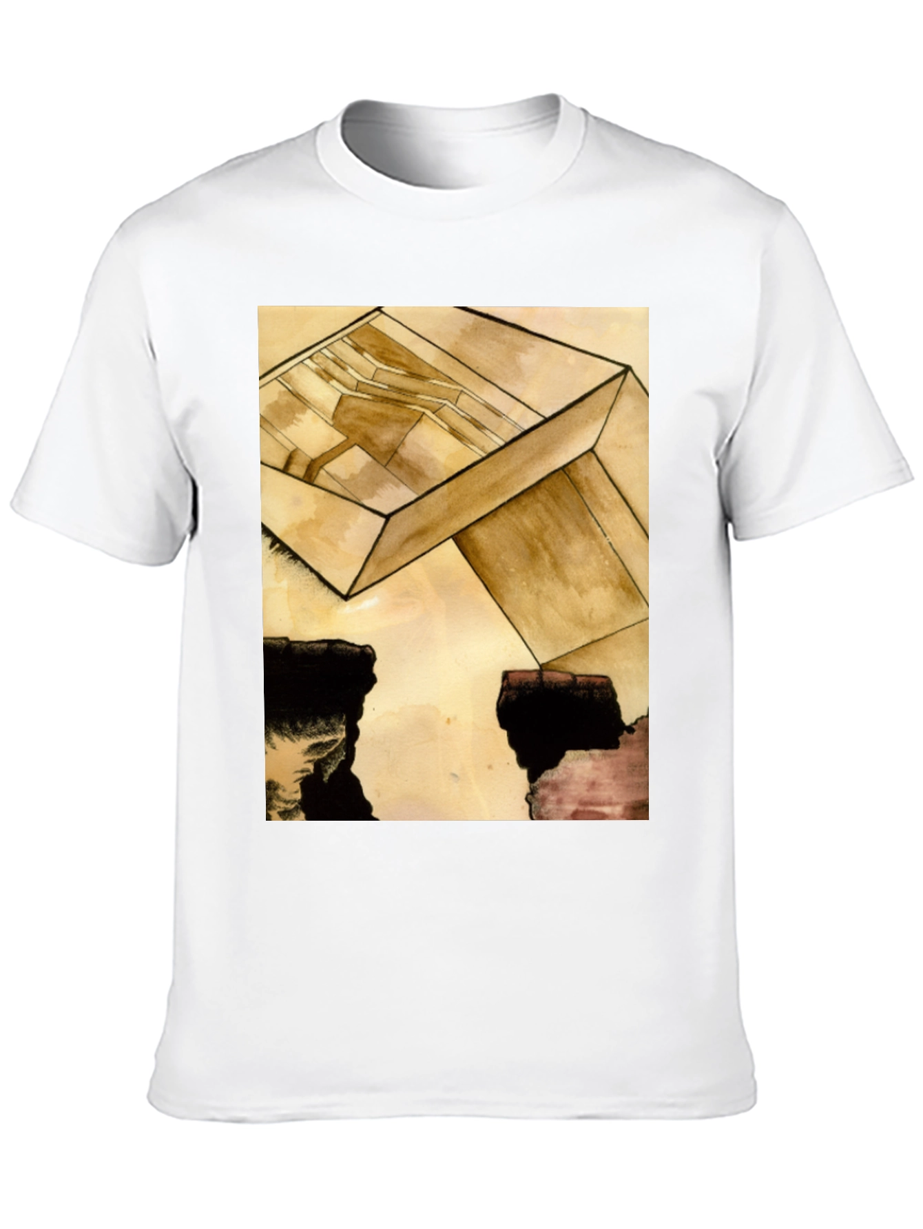 Black Abstract Cube Graphic Tee - Modern Art T-Shirt view 10