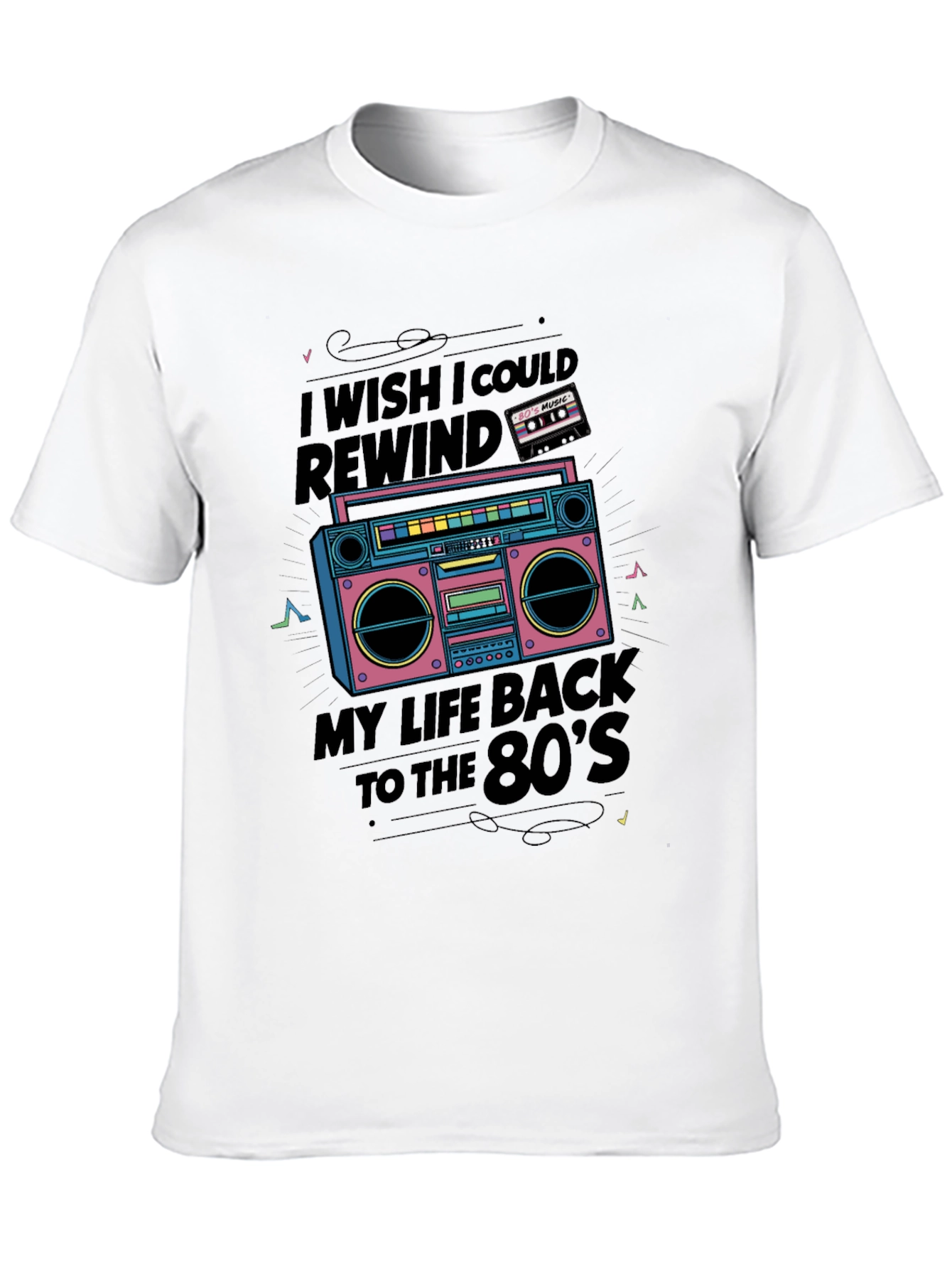 Black Retro 80's Music Boombox Graphic Tee view 10