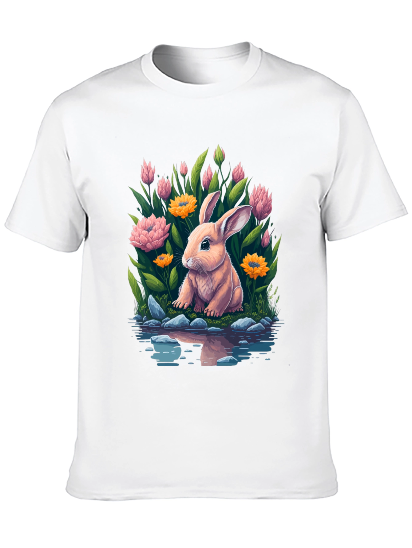 Black Bunny & Blooms Graphic Tee - Men's Black T-Shirt view 10
