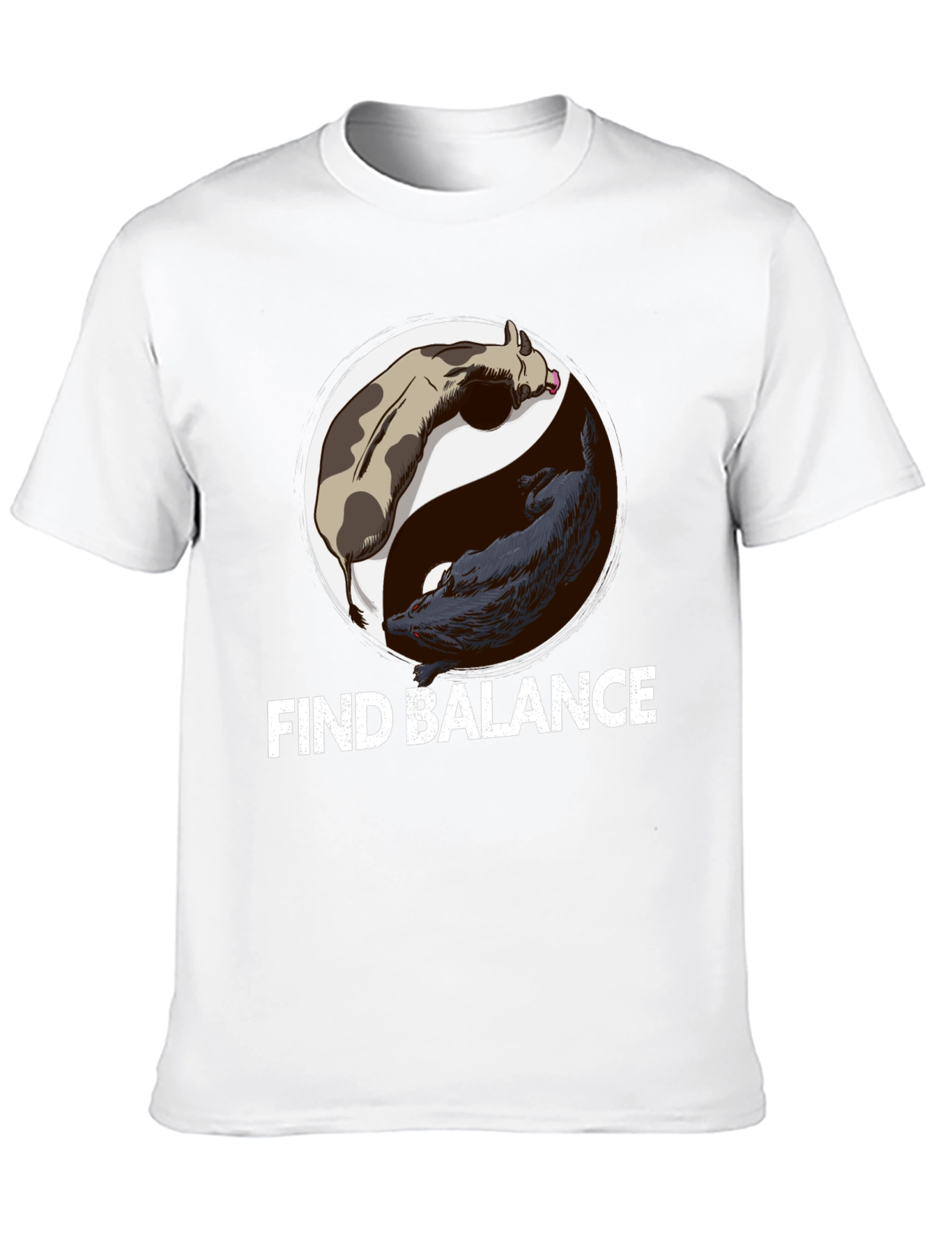 Black Find Balance Yin Yang Cow Wolf Graphic T-Shirt view 10