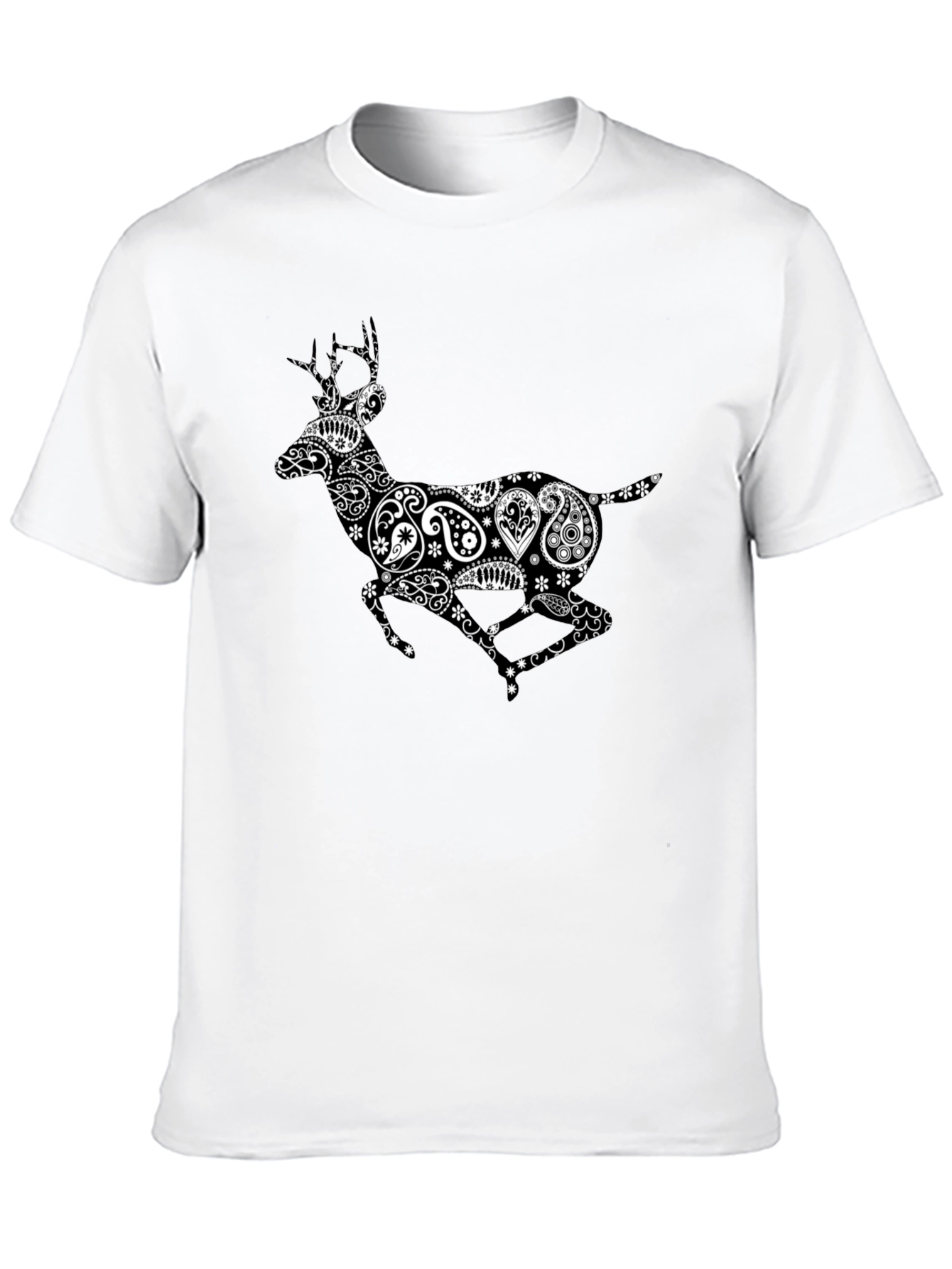 Black Paisley Deer Graphic Print T-Shirt view 10