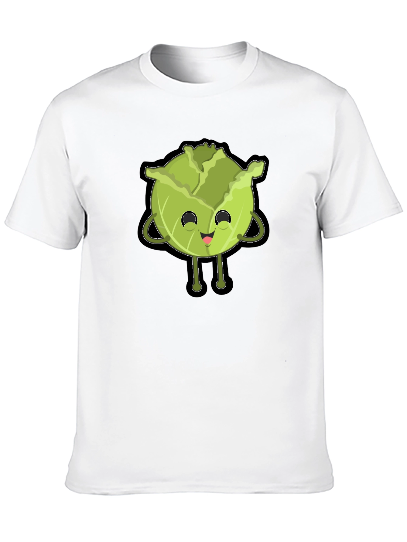 Black Cute Cabbage Character Graphic Tee - Black Cotton T-Shirt view 10