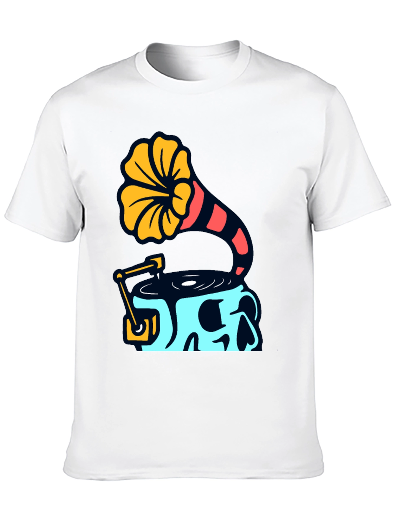 Black Skull Phonograph Graphic Tee - Retro Music Style view 10