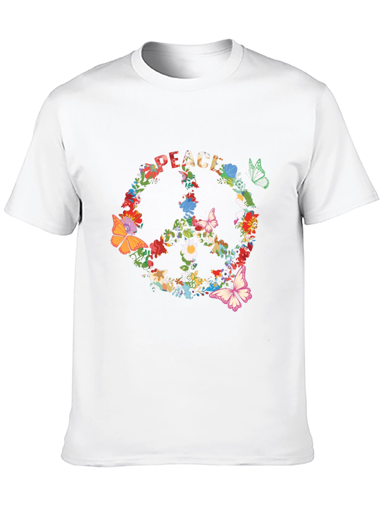 Black Floral Peace Sign T-Shirt - Retro Hippie Style view 10