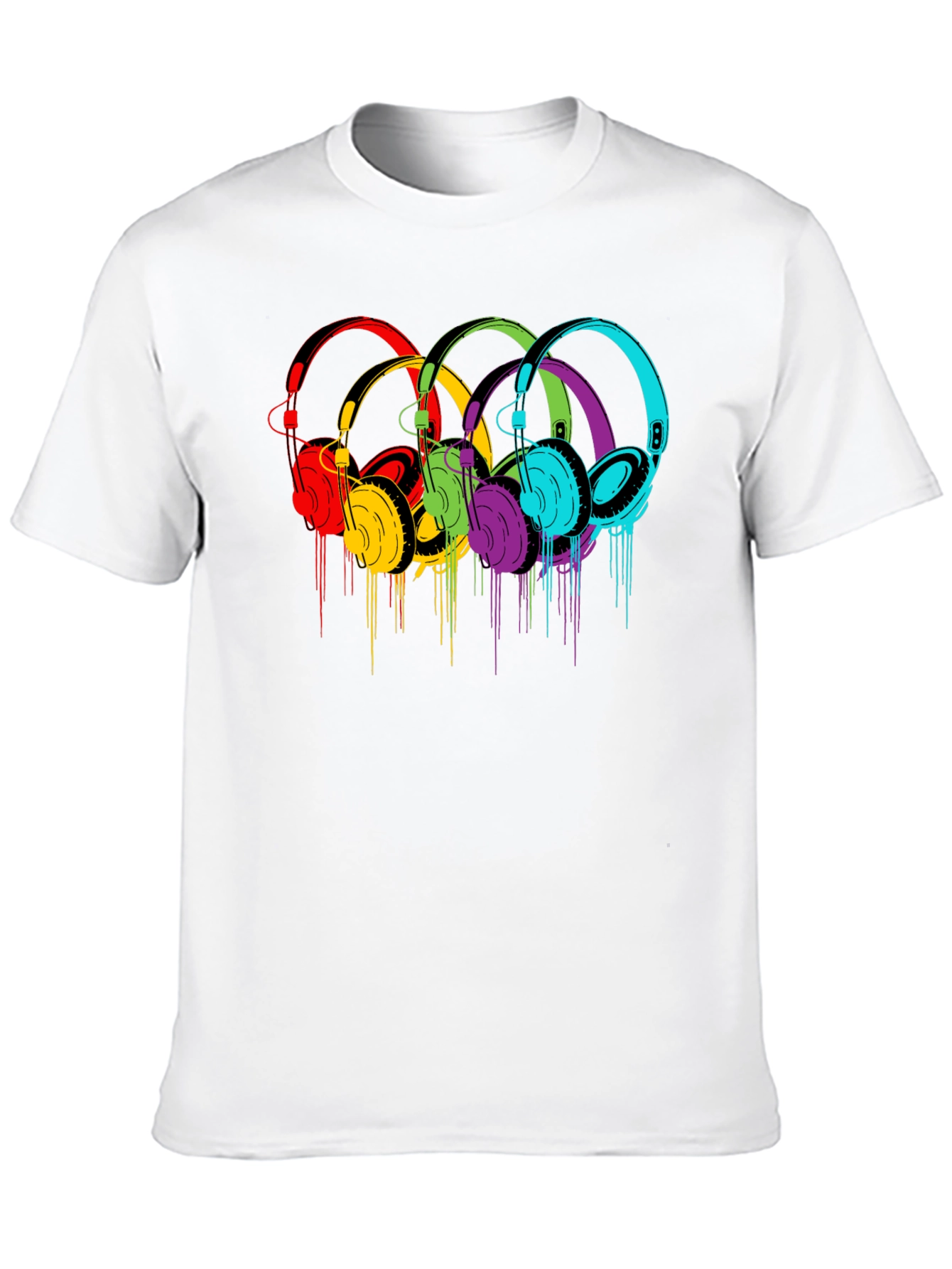 Black Colorful Headphones Graphic Black T-Shirt view 10