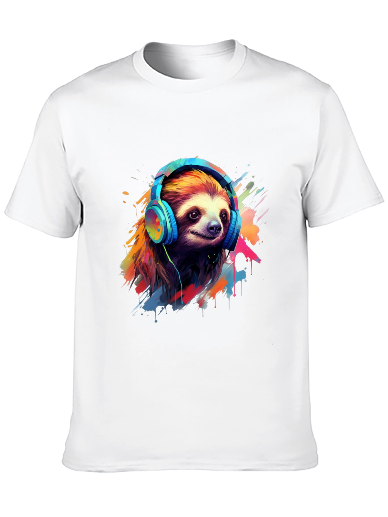 Black Sloth in Headphones Graphic Tee view 10