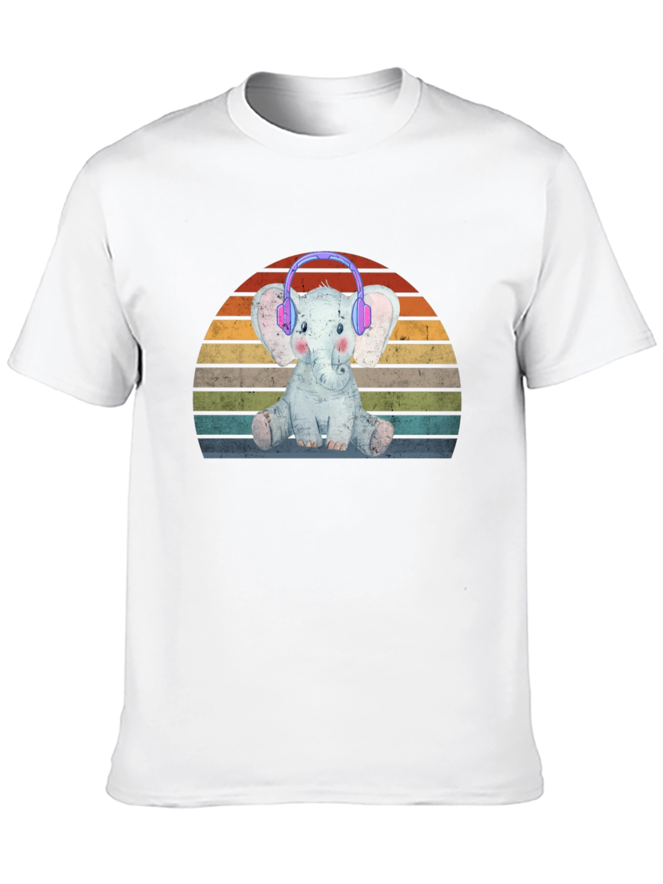 Black Elephant Headphones Retro Style T-Shirt view 10