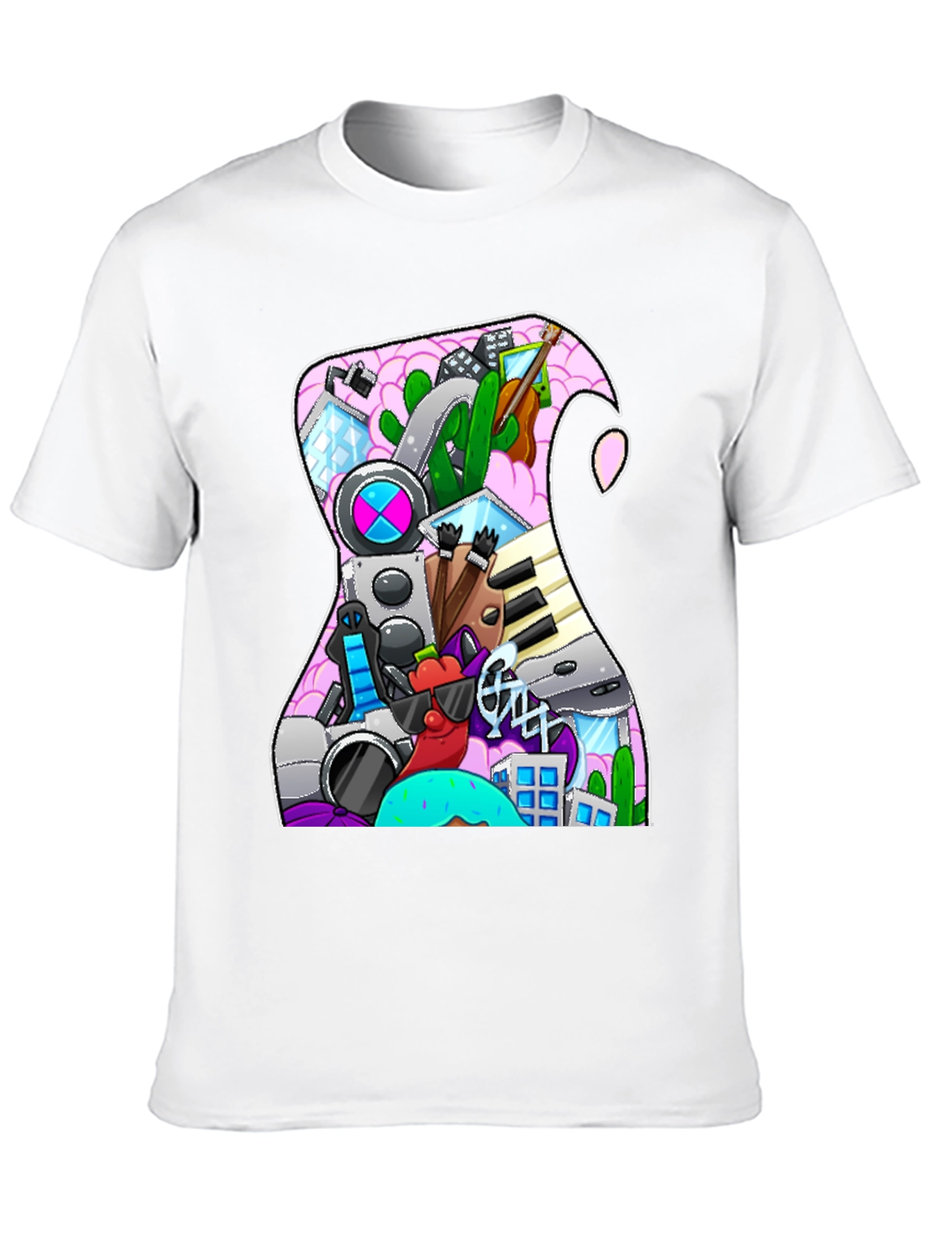 Black Doodle Guitar T-Shirt view 10