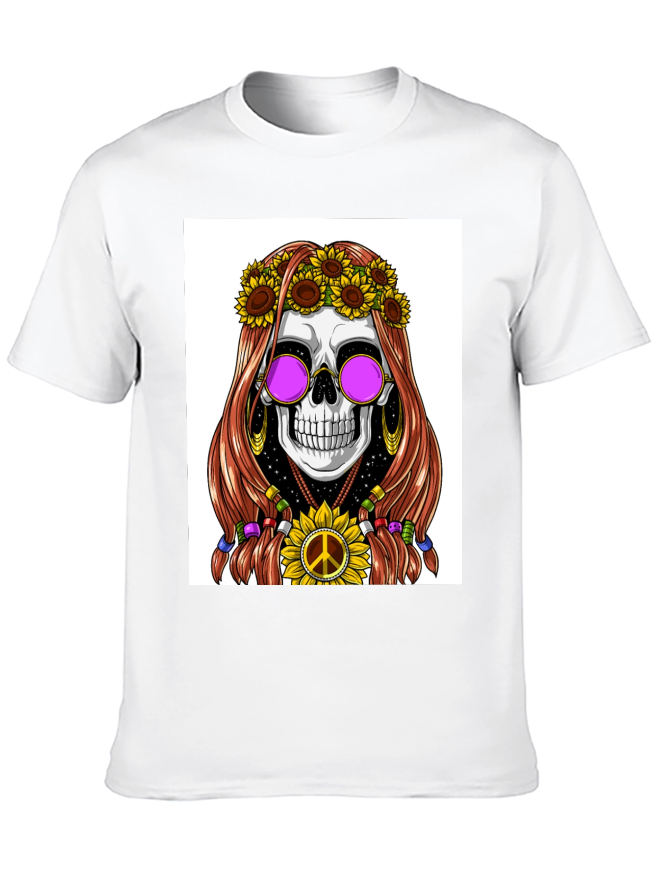Black Hippie Skull Graphic T-Shirt view 10